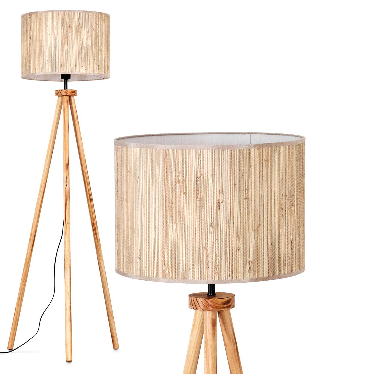 Stehlampe Stehlampe mit Holzfuß und Schirm aus Seegras