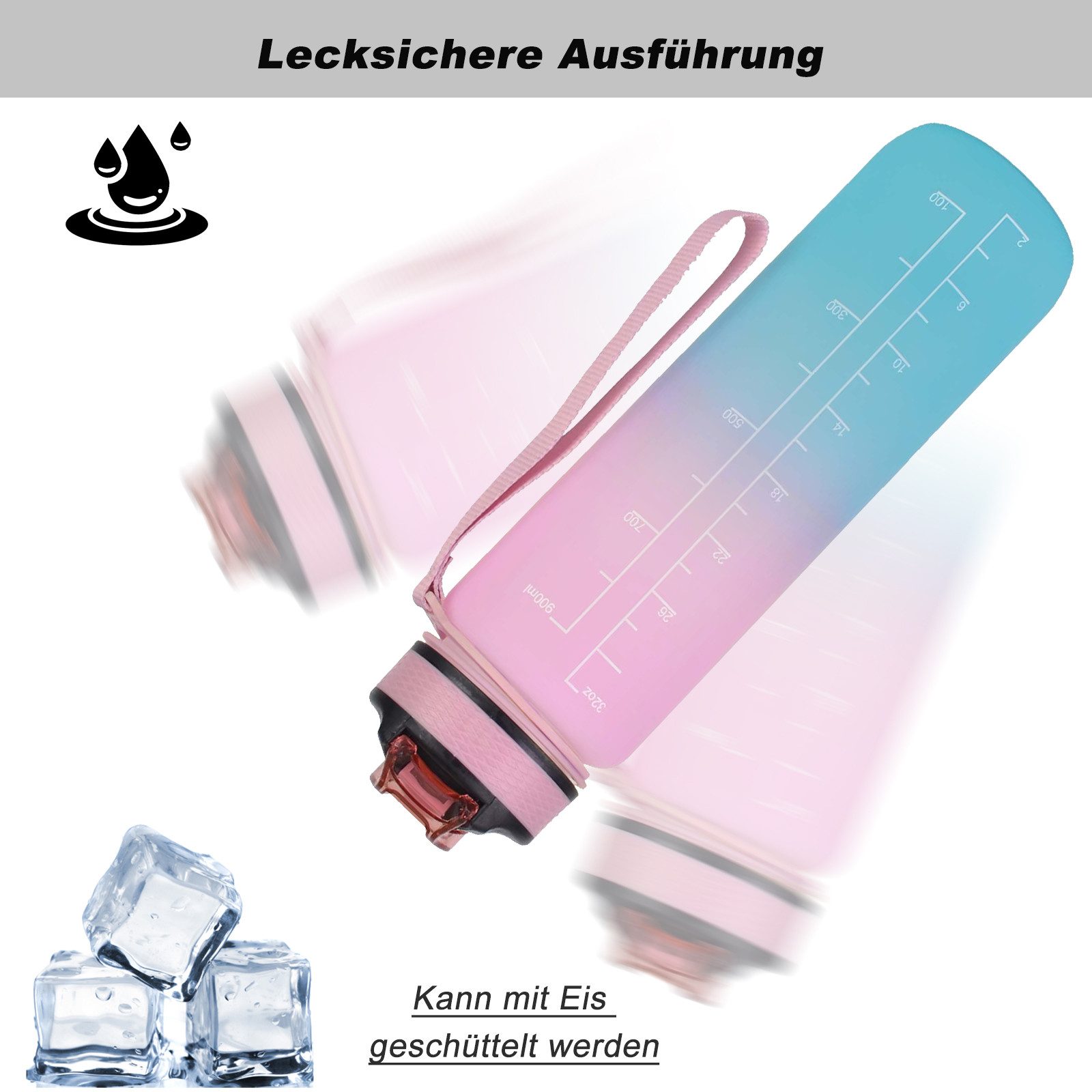 CALIYO Trinkflasche 1 Liter Sport-Wasserflasche mit Strohhalm und Zeitmarkierungen, Auslaufsichere Tritan-Trinkflasche, BPA-frei für Sportart – Bild 5 von 5
