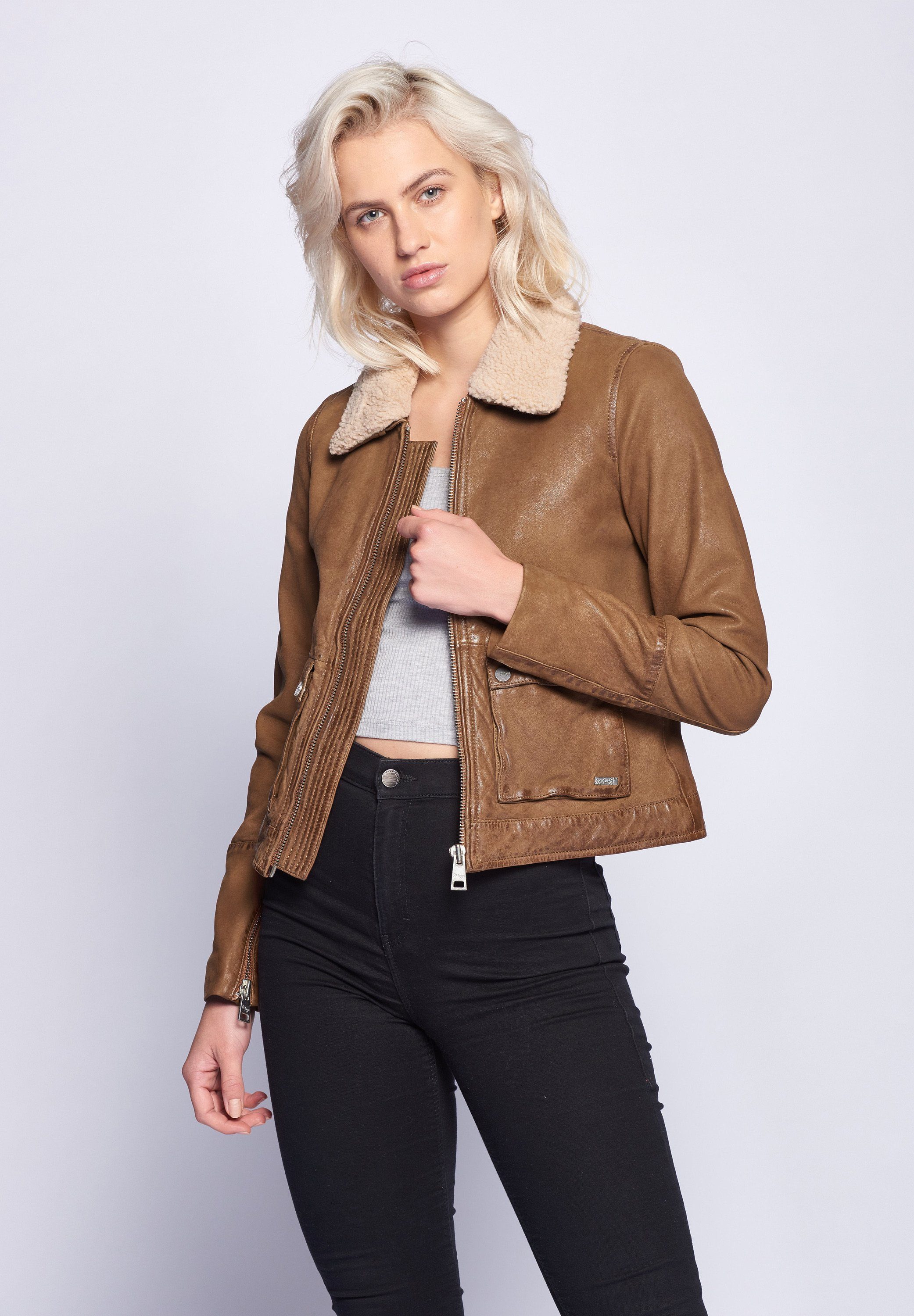 42020103 cognac Maze Lederjacke