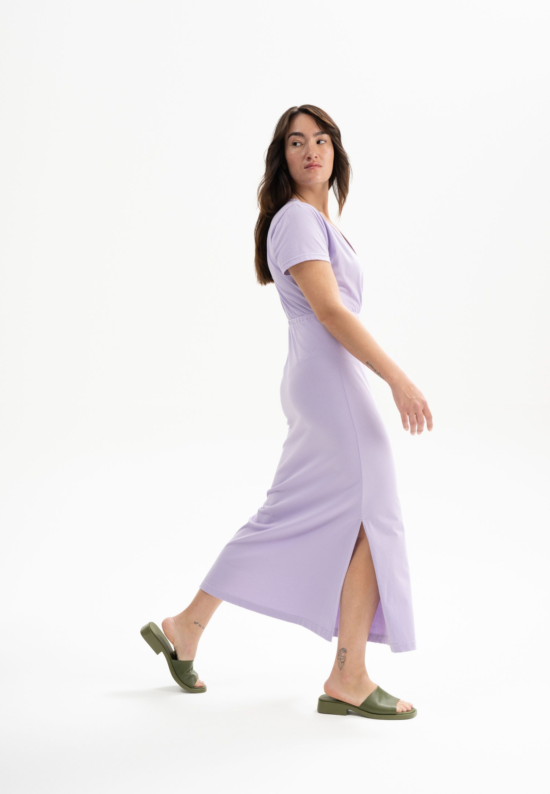 MELA Jerseykleid V-Neck Kleid lang Style SHREOSHI Bindegürtel