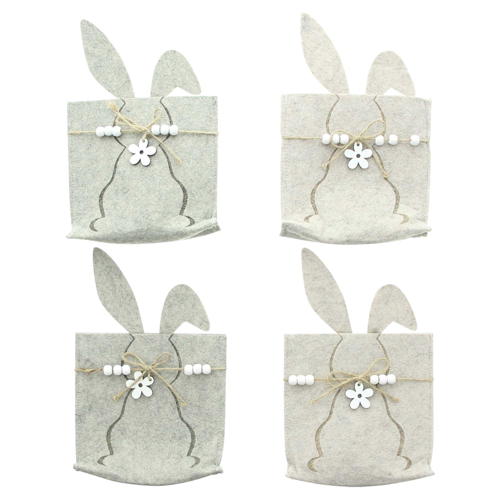 Geschenkbox Filzbeutel "Osterhase", grau & beige, Filz Geschenbeutel, Osterdeko