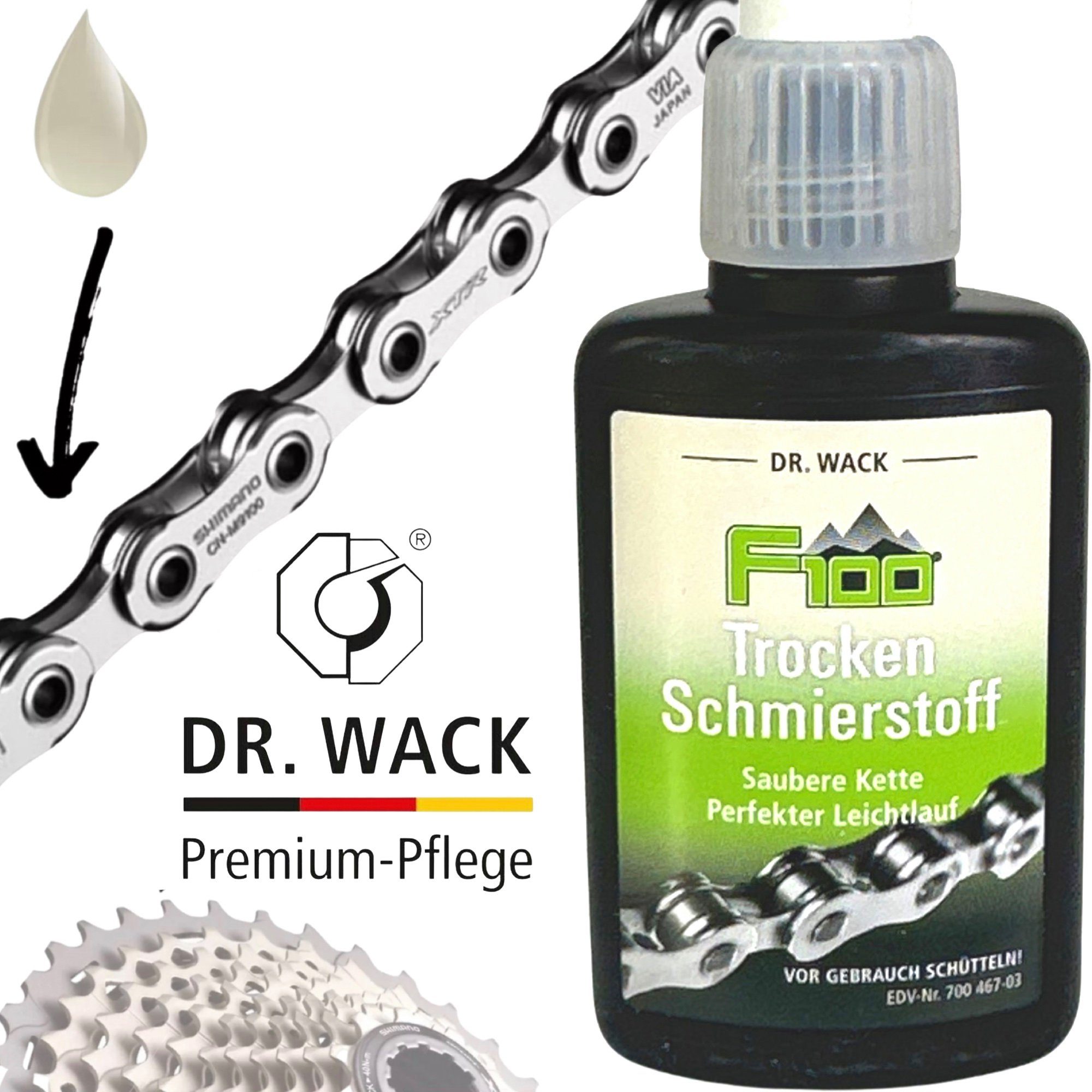 DR WACK Fahrrad-Montageständer Dr.Wack F100 Fahrrad MTB Ebike Road Trocken Schmierstoff Pflege 50ml