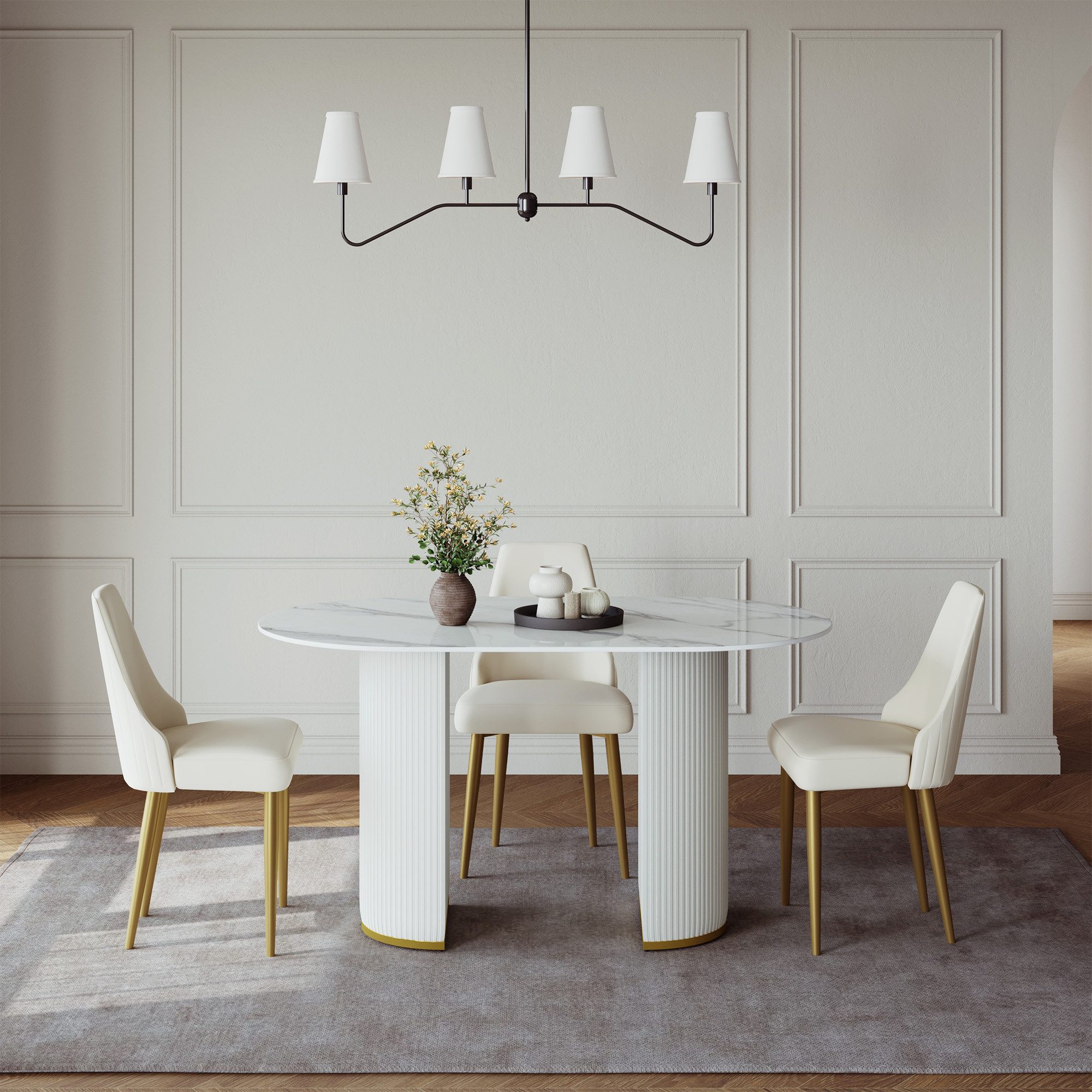 POVISON Esstisch ovaler Küchentisch mit Sintersteinplatte in Marmoroptik (1-St), Esszimmertisch 140×80 cm für bis zu 4 Personen, Max. 300 kg Tragkraft