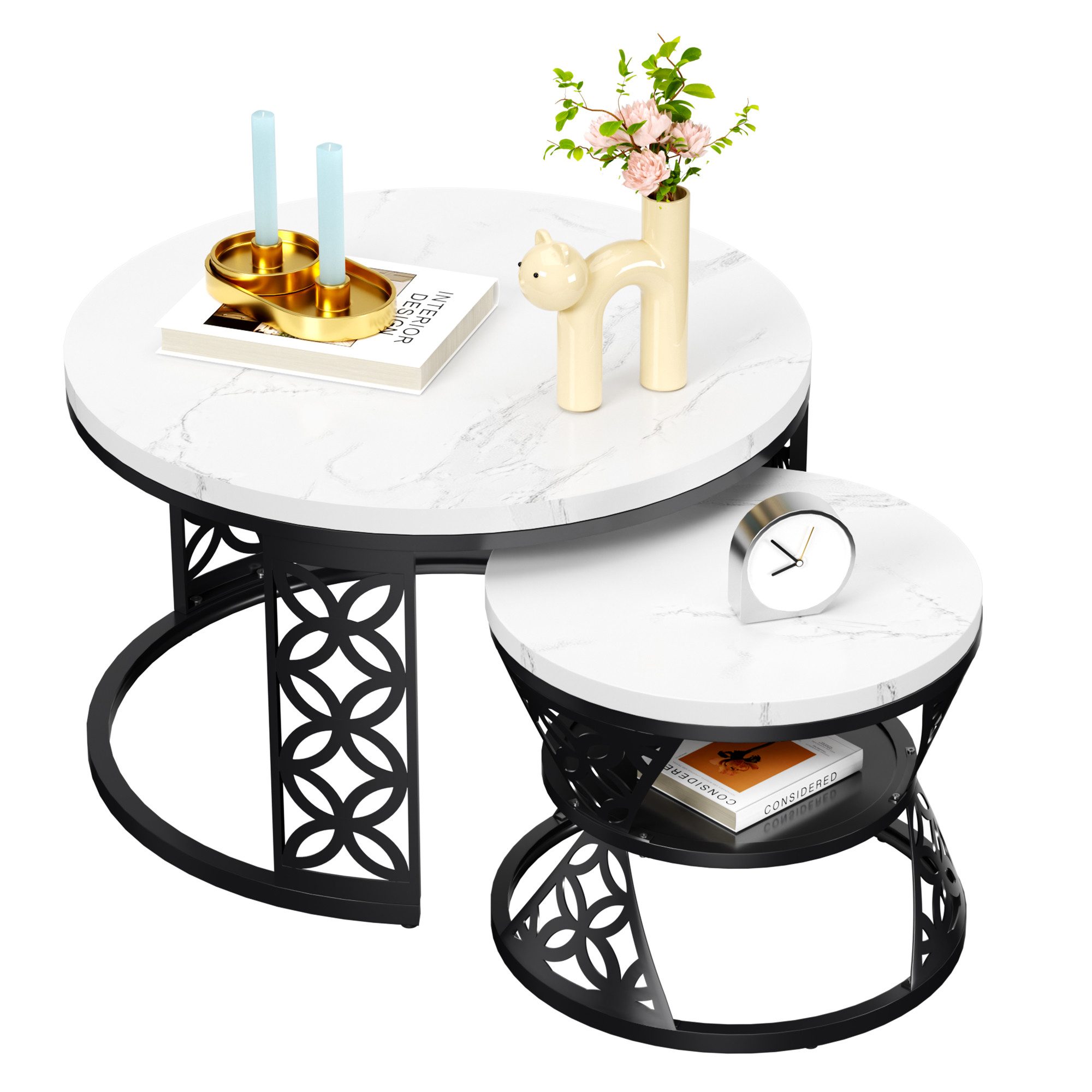 REDOM Couchtisch und 2er Set, Beistelltisch für Schlafzimmer Balkon (Runder günstig online kaufen