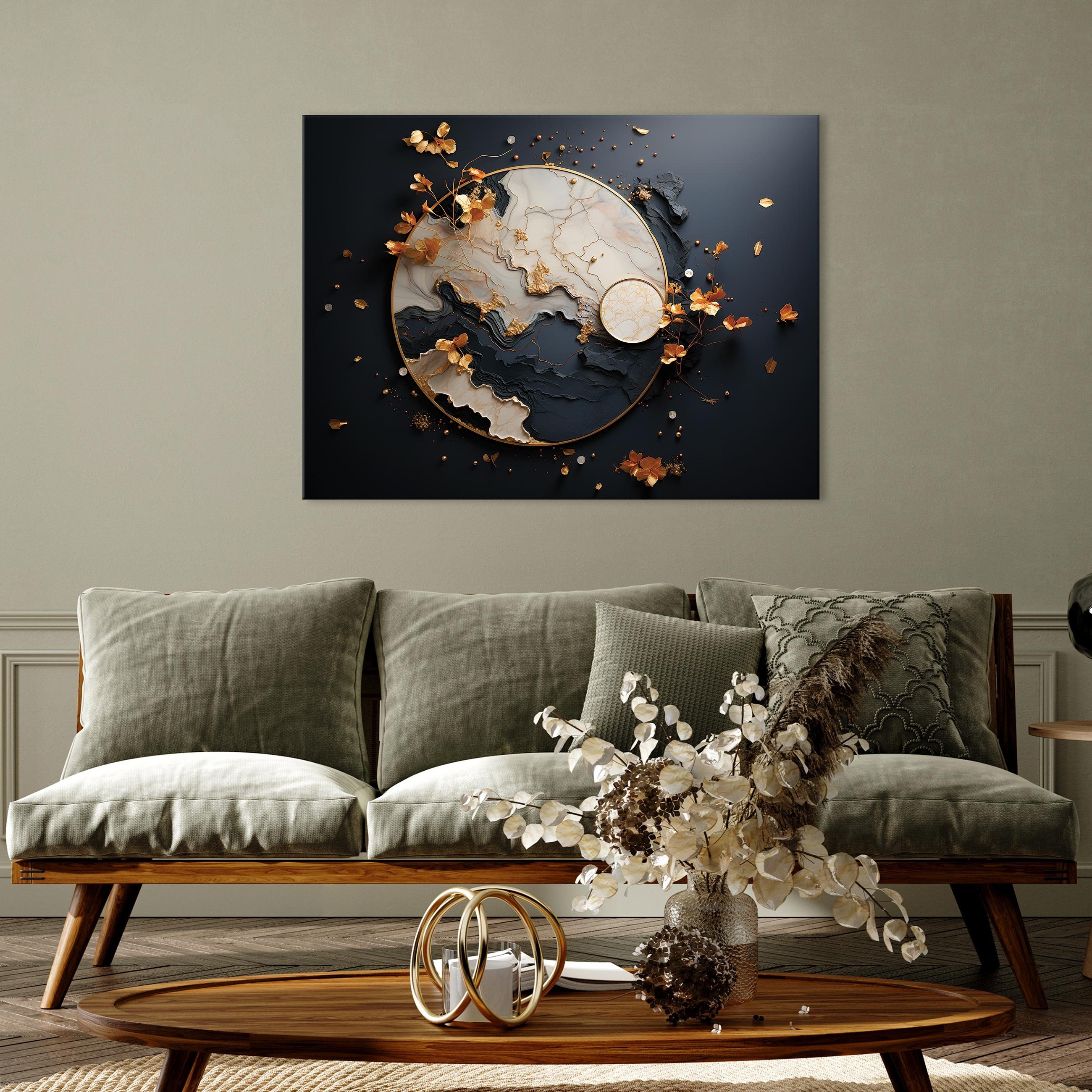 Groß Kunst XXL Gold Wandbild Leinwand Abstrakt St), Aufhängefertig Leinwandbild Modern, Bilder (Einteilig, Struktur Leinwandbild Leinwandbilder Bild Marmor 1 Wallarena