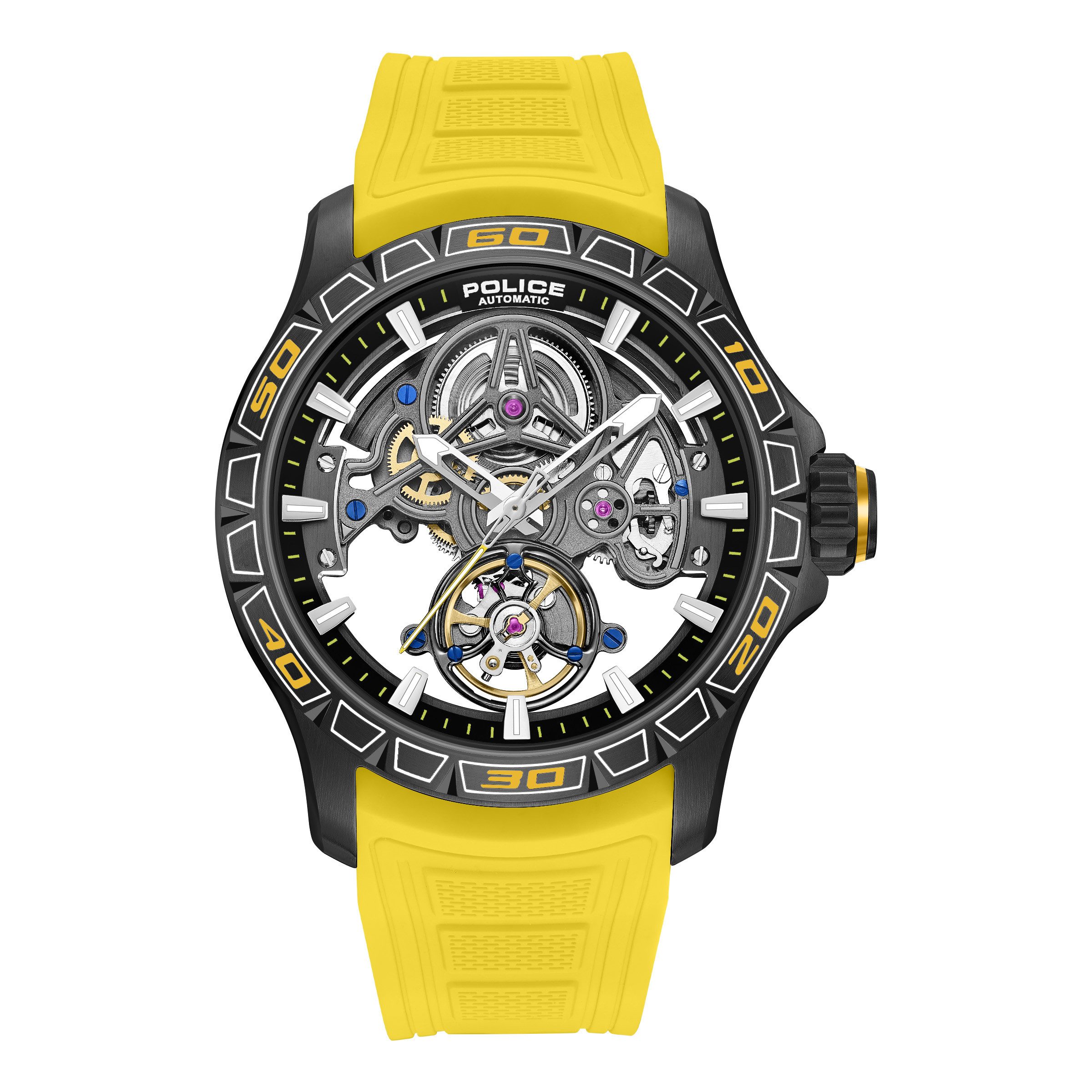 Police Automatikuhr Spirit PEWGR0097805, Armbanduhr, Herrenuhr, Mechanische Uhr, Silikonarmband, analog
