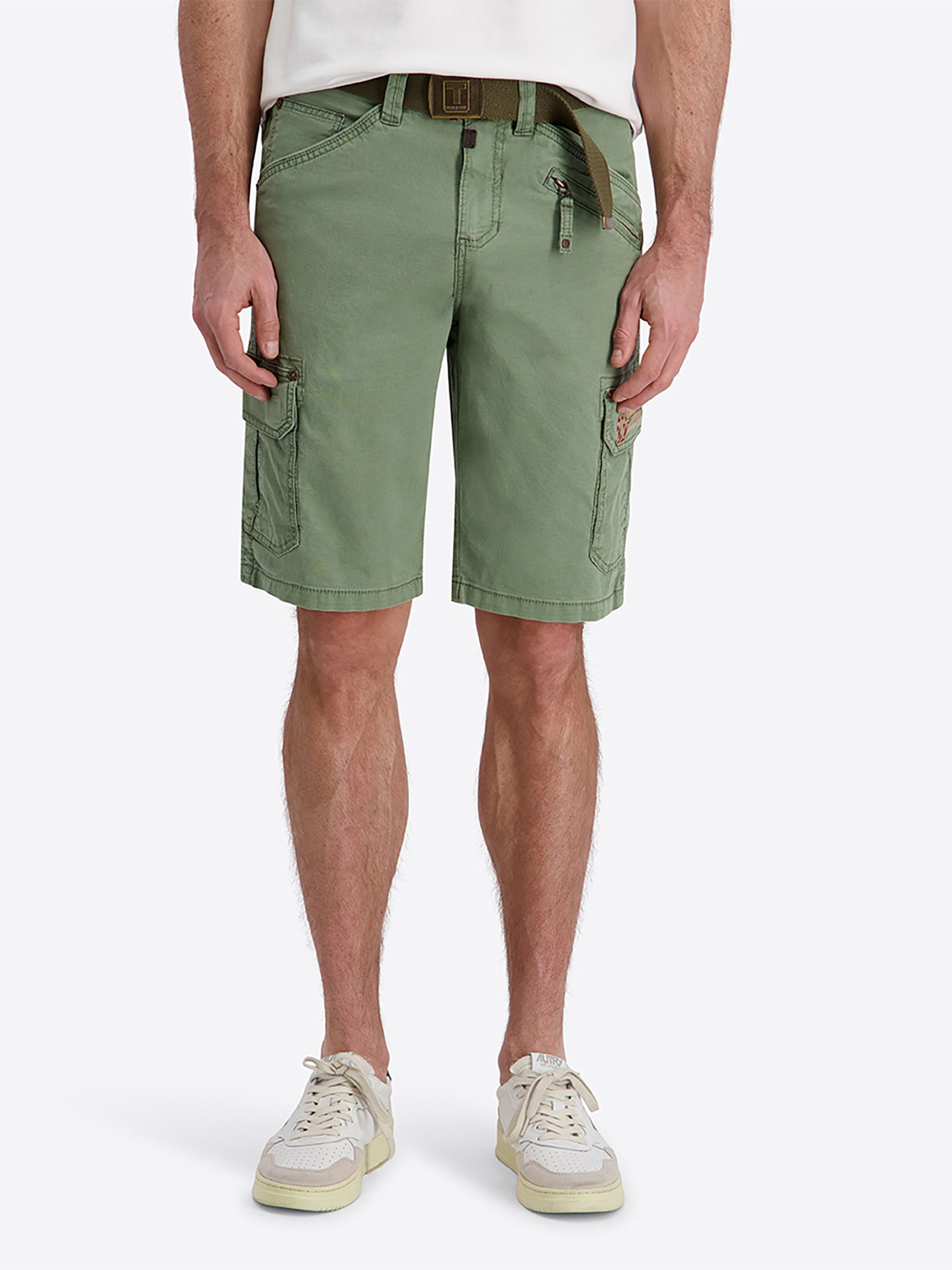 TIMEZONE Cargoshorts Inklusive Gürtel Cargotaschen Reißverschluss Bundkomfort für Herren (1-tlg) Baumwolle Normal Fit Einfarbig atmungsaktiv Reißverschluss