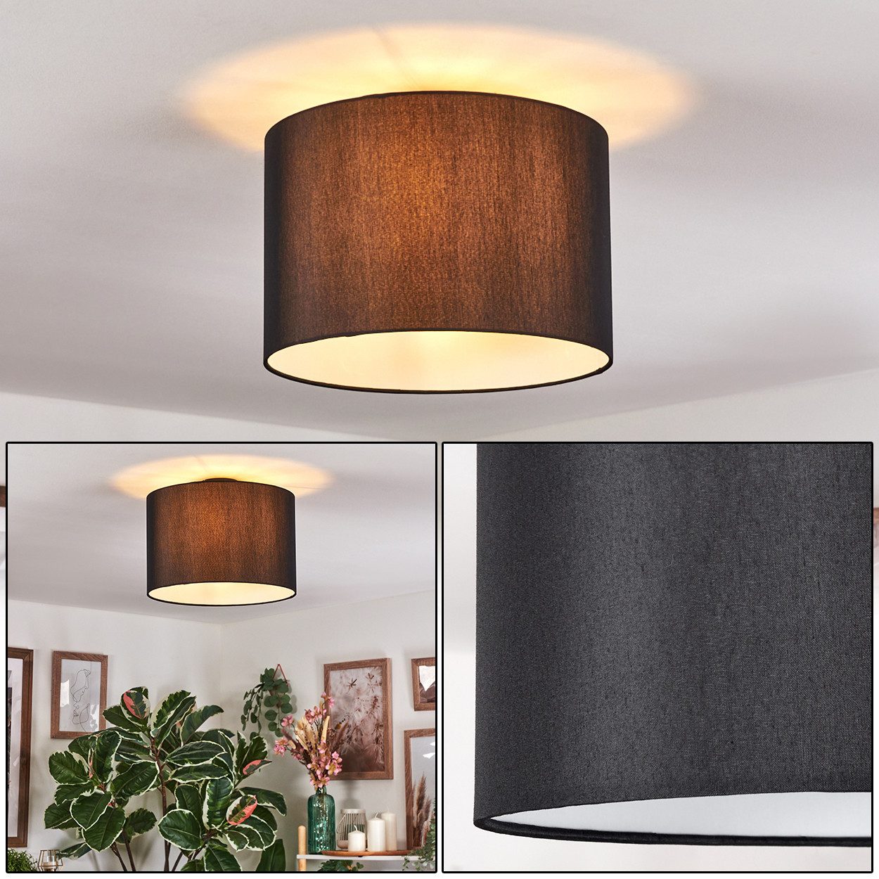 hofstein Deckenleuchte Deckenlampe aus Metall/Stoff in Schwarz/Weiß, Deckenleuchte im modernen Design (38 cm), E27
