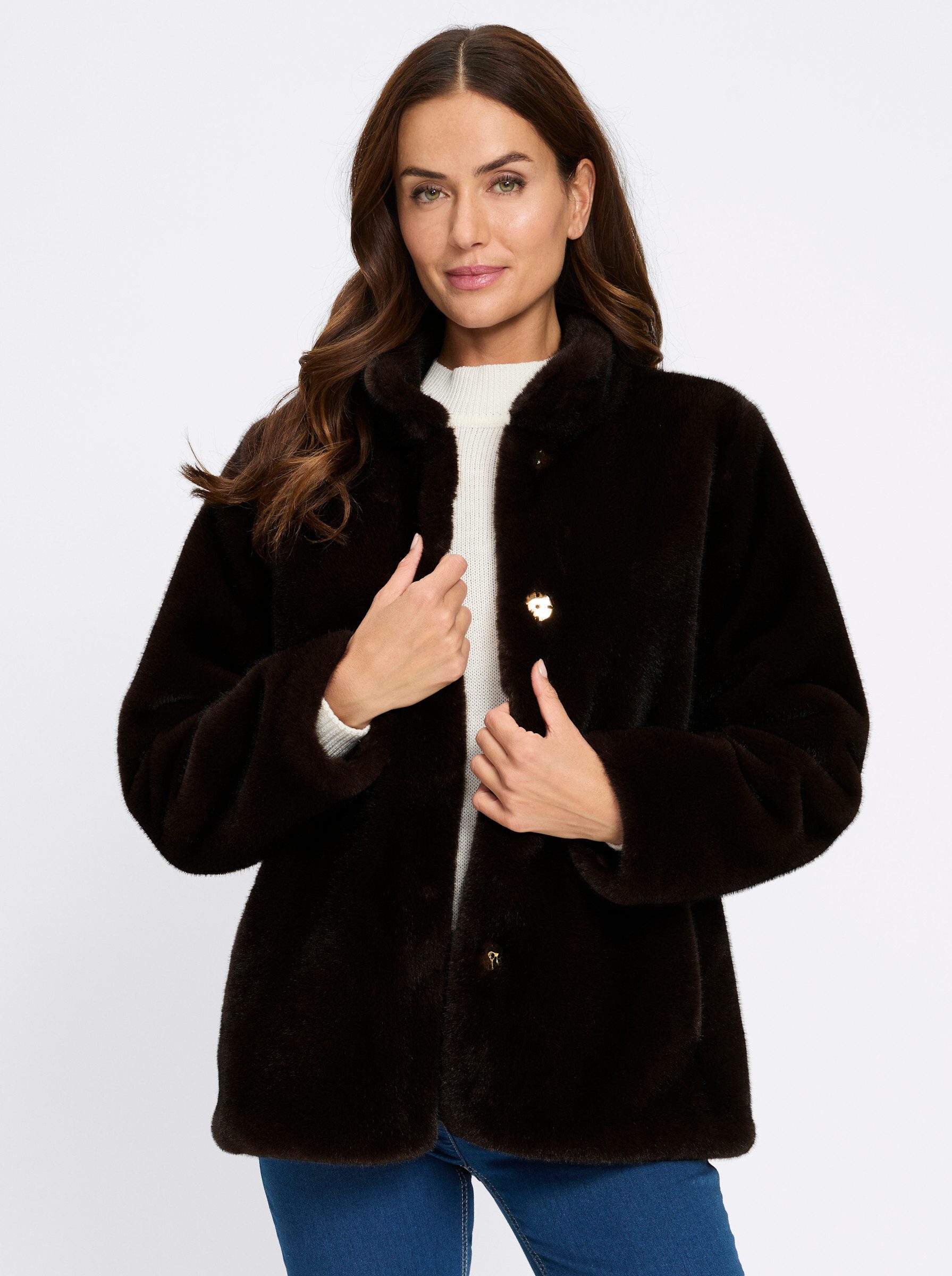 heine Allwetterjacke Pelzimitat-Jacke Langarm