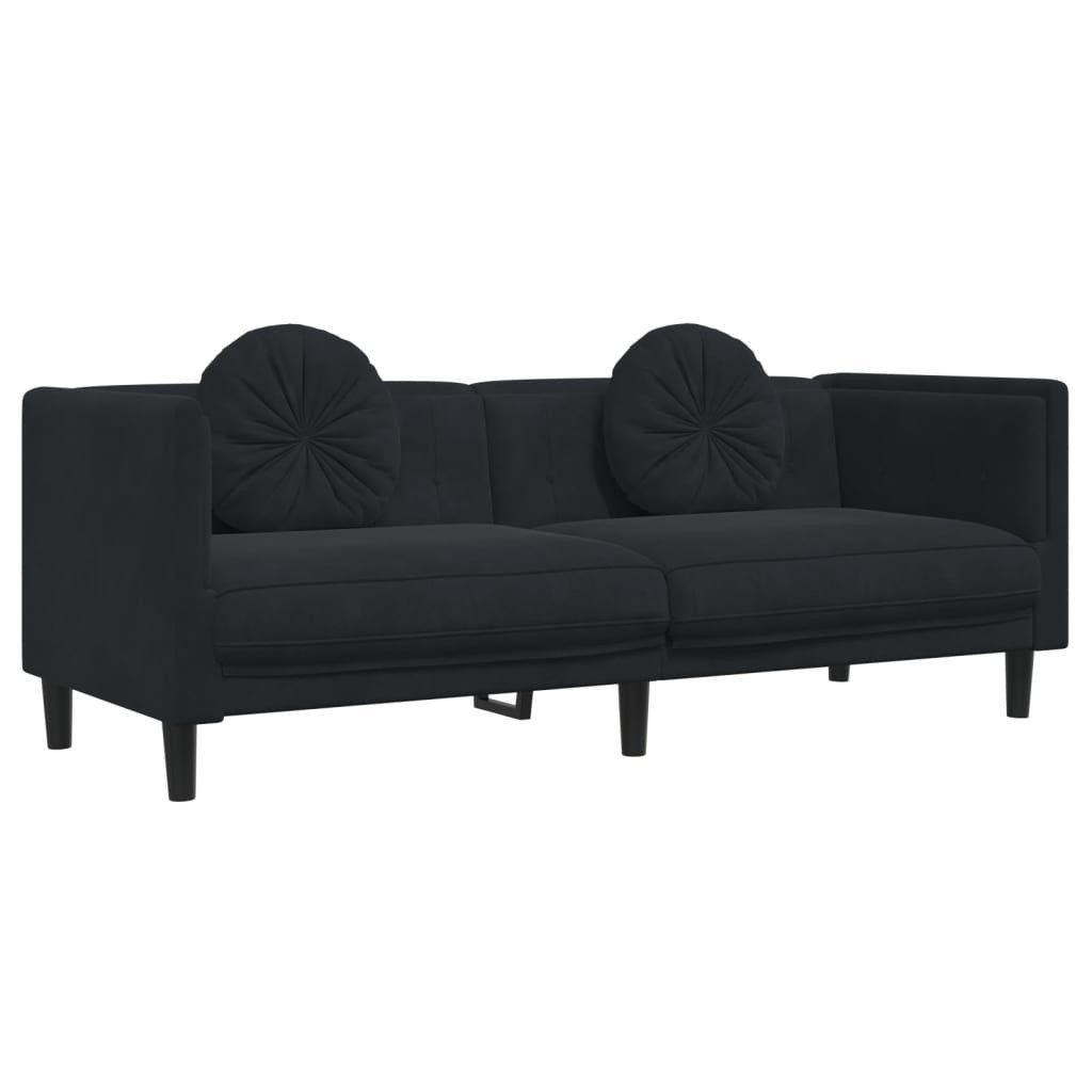 vidaXL Sofa, 3-tlg. Sofagarnitur mit Kissen Schwarz Samt