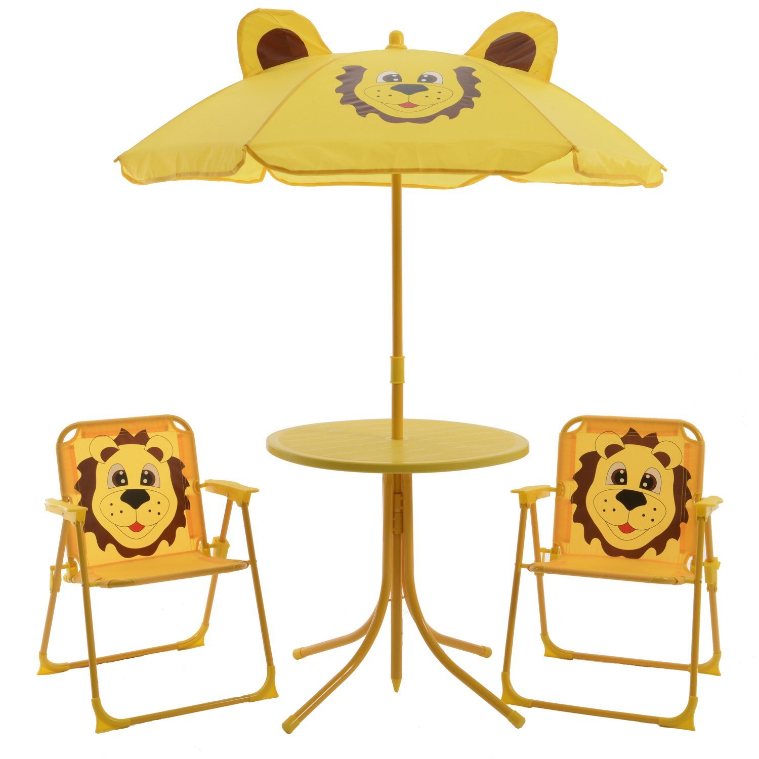 MARELIDA Kindersitzgruppe Löwe LIO Stühle Tisch Sonnenschirm Gartenmöbel für Camping 4tlg., (4-tlg)