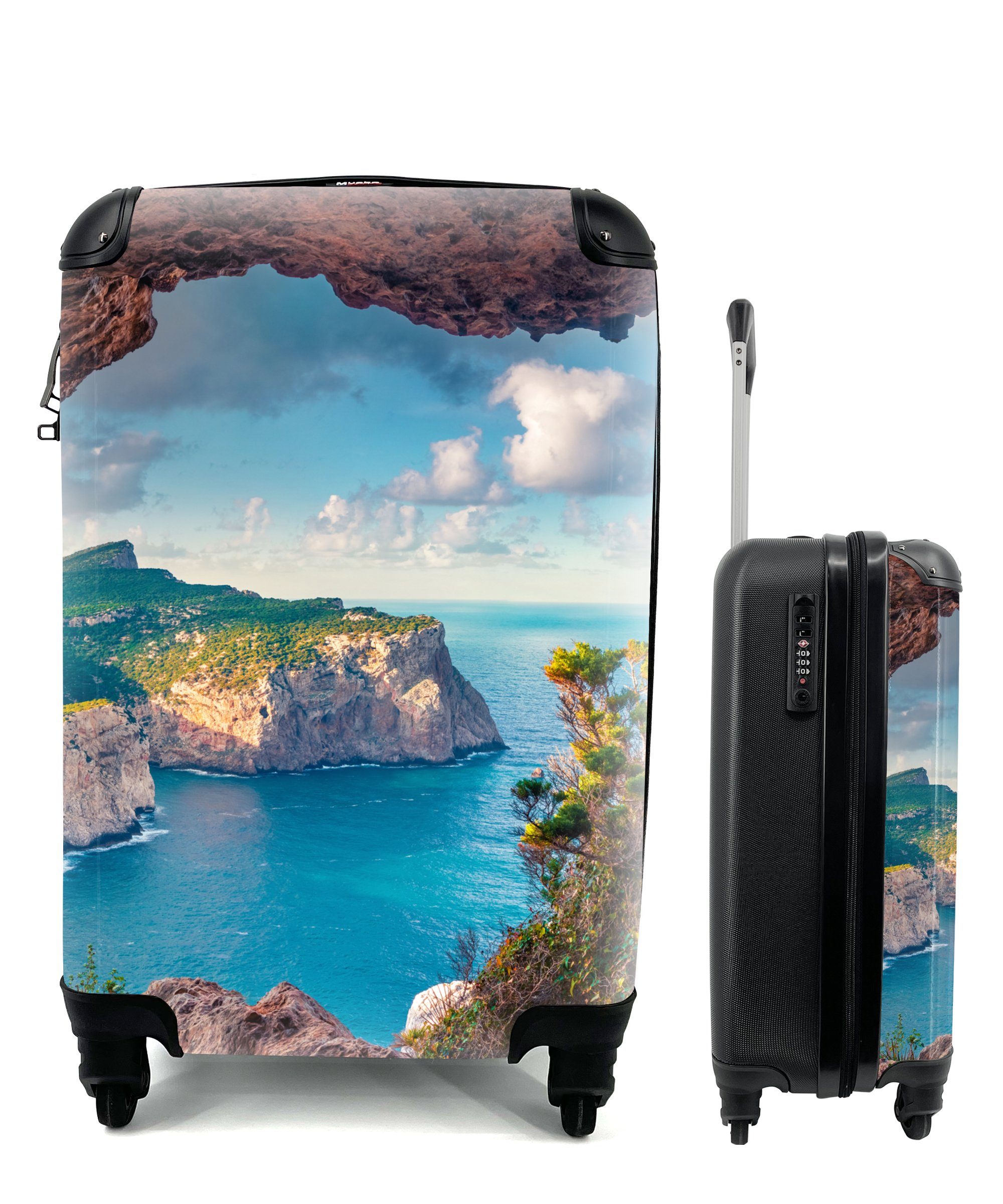 MuchoWow Handgepäckkoffer Höhle - Natur - Meer - Landschaft, 4 Rollen, Reisetasche mit rollen, Handgepäck für Ferien, Trolley, Reisekoffer