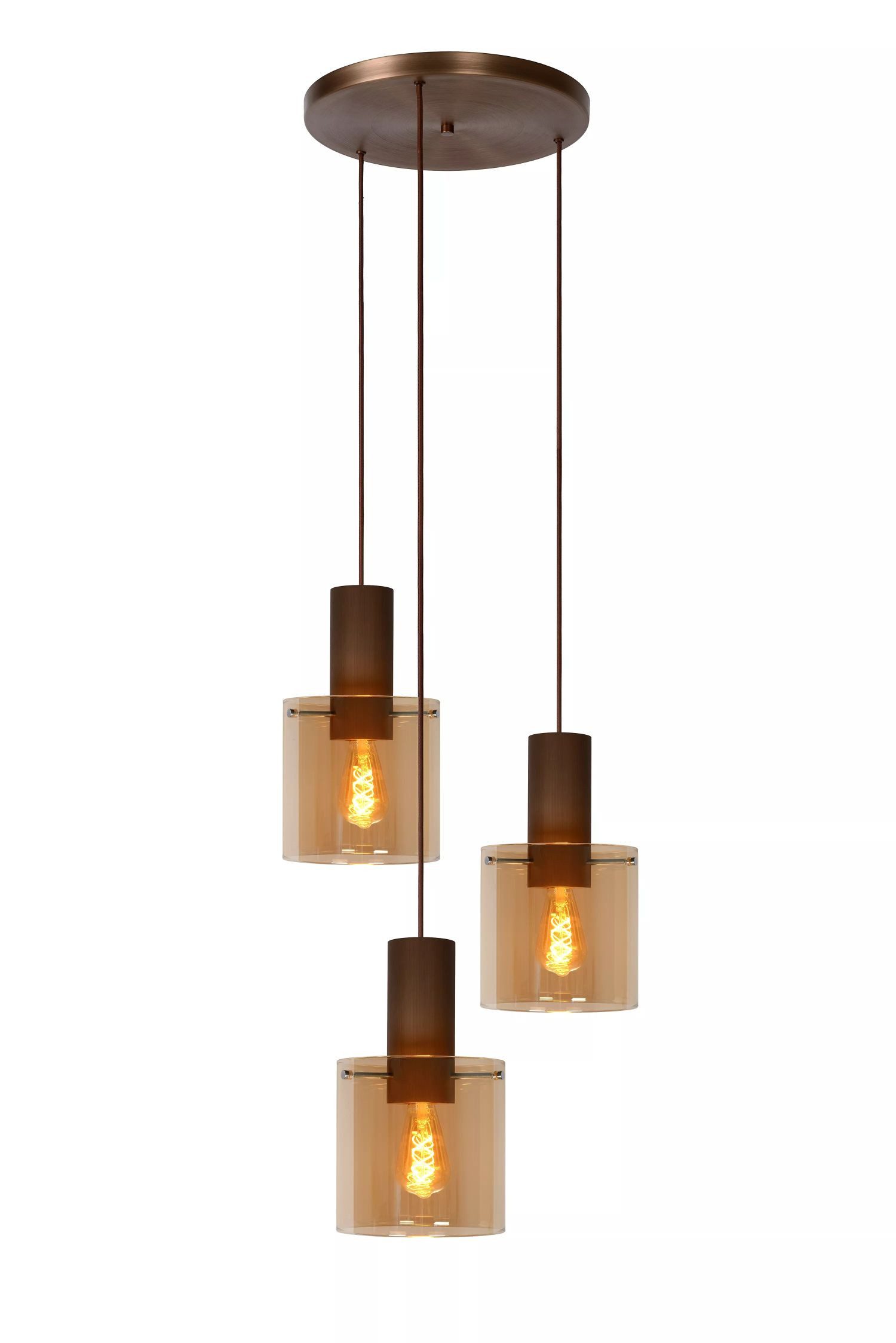 Licht-Erlebnisse Pendelleuchte DRAVA, ohne Leuchtmittel, Metall Rauchglas E27 50 cm breit H: max. 165 cm in Kupfer Bernstein