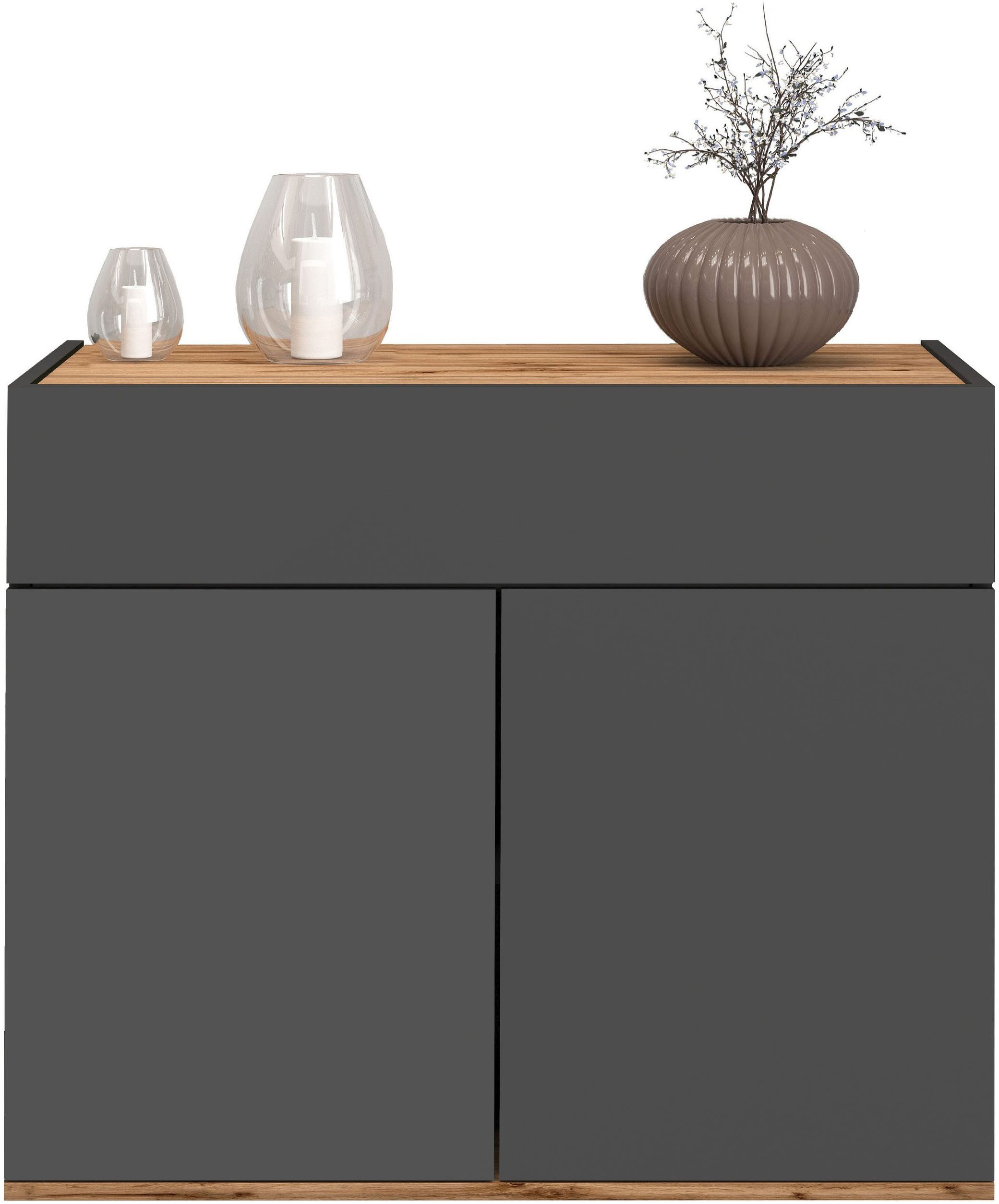 OTTO home Sideboard Garda, Kommode, Schrank, 2 Türen, 1 Schublade, Made in Italy, 2 Türen, 1 Schublade, grifflos, Breite 80,9 cm, anthrazit/eiche matt