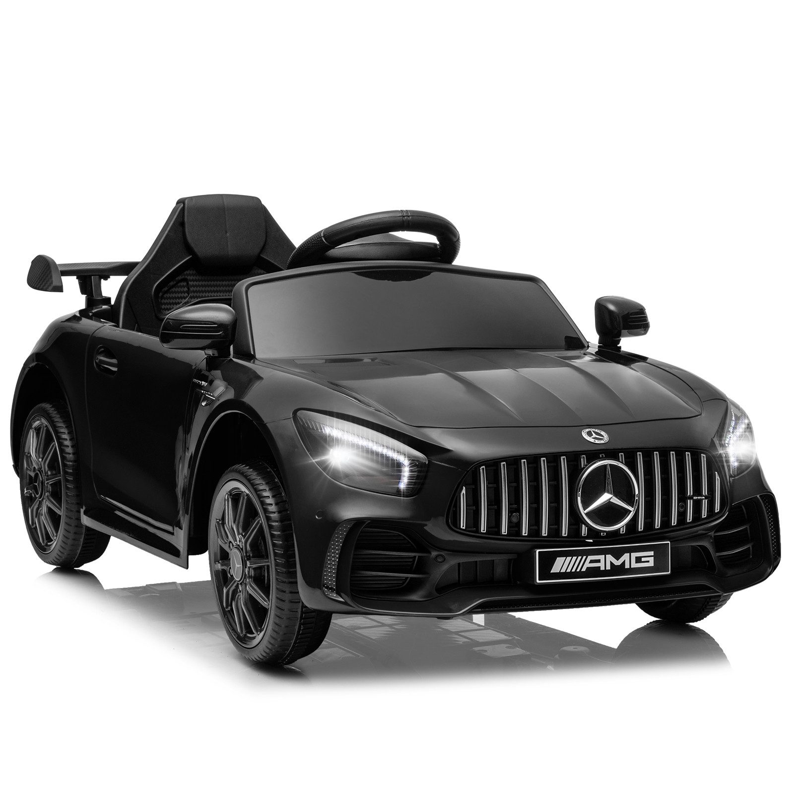 LALAHO Elektro-Kinderauto Elektroauto Kinderauto Benz Mercedes AMG GTR, 2,4G Fernbedienung, 12V,4.5 Ah, Fernsteuerung 2,4GHz,2 x35W Motors,Bluetooth,Musik,USB