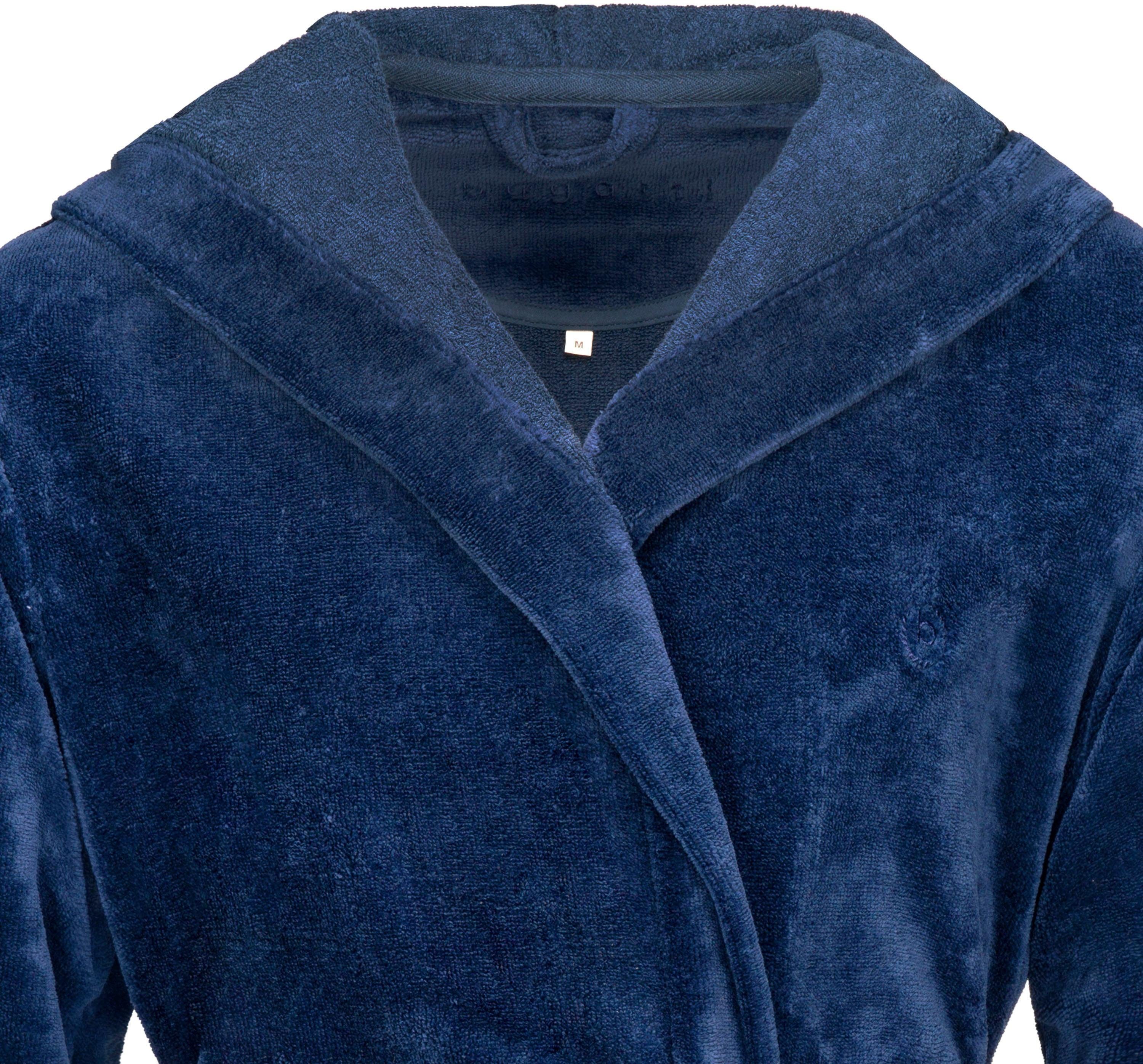 bugatti Herrenbademantel Roberto, Langform, Microfaser-Webfrottier, Kapuze, Gürtel, mit Kapuze