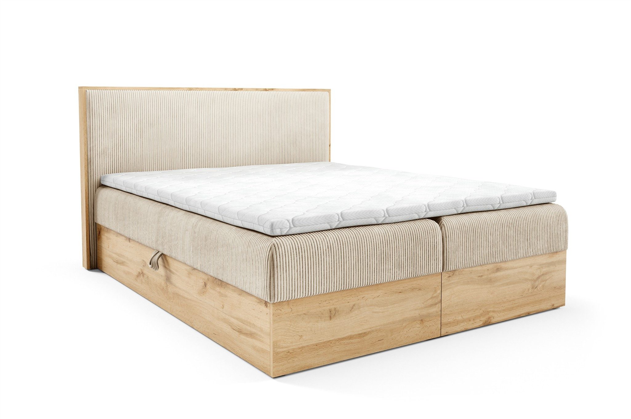 Fun Möbel Boxbett Bett Schlafzimmerbett ROLAND PREMIUM Überlänge in Stoff Lincoln (mit Taschenfederkernmatratze), inkl. Bettkästen