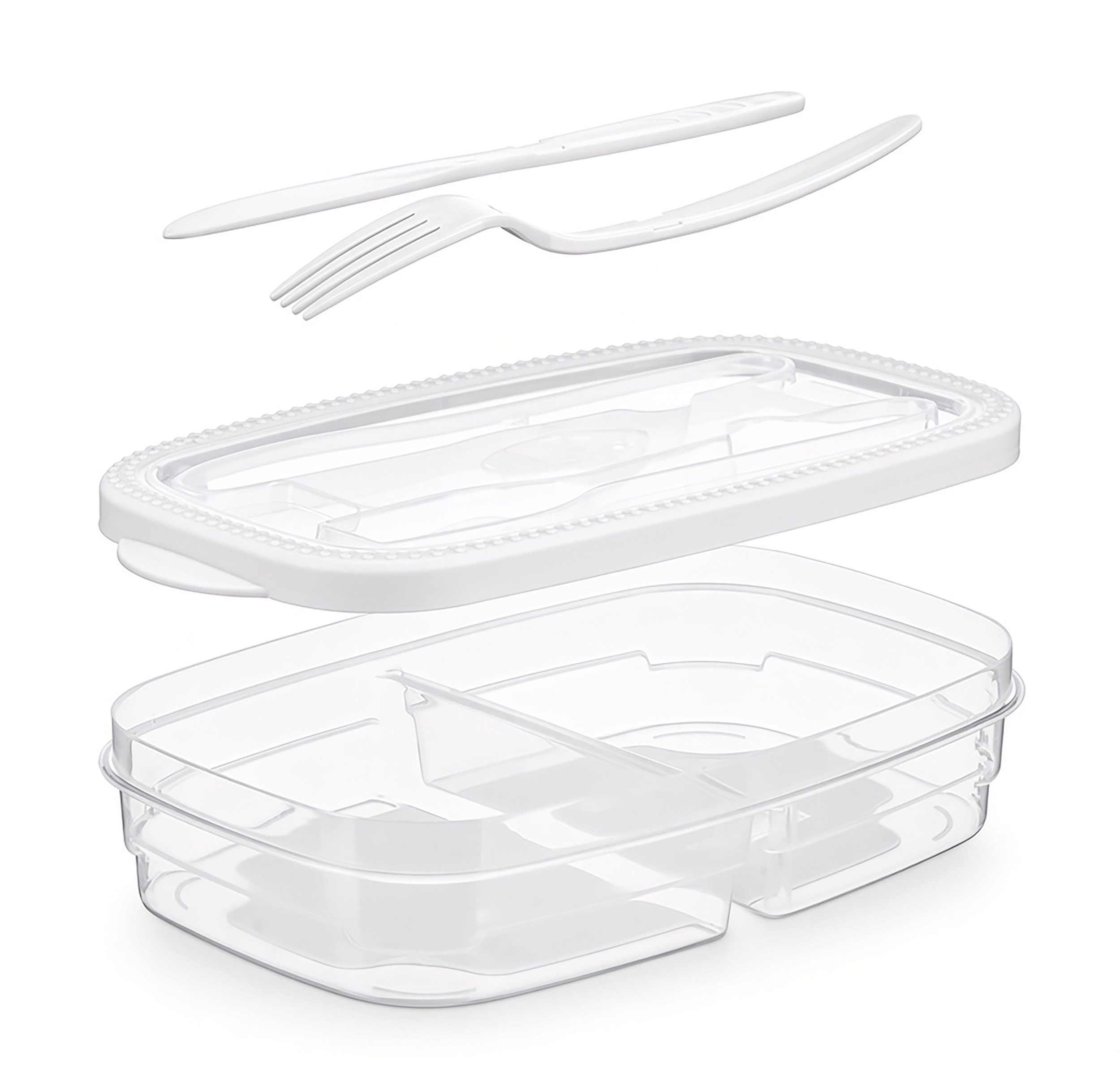 Leknes Lunchbox LUNCHBOX mit Besteck 1,3L Brotdose Vesperbox Frühstücksbox 07 (Weiss), spülmaschinenfest wiederverwendbar Essenbox Box