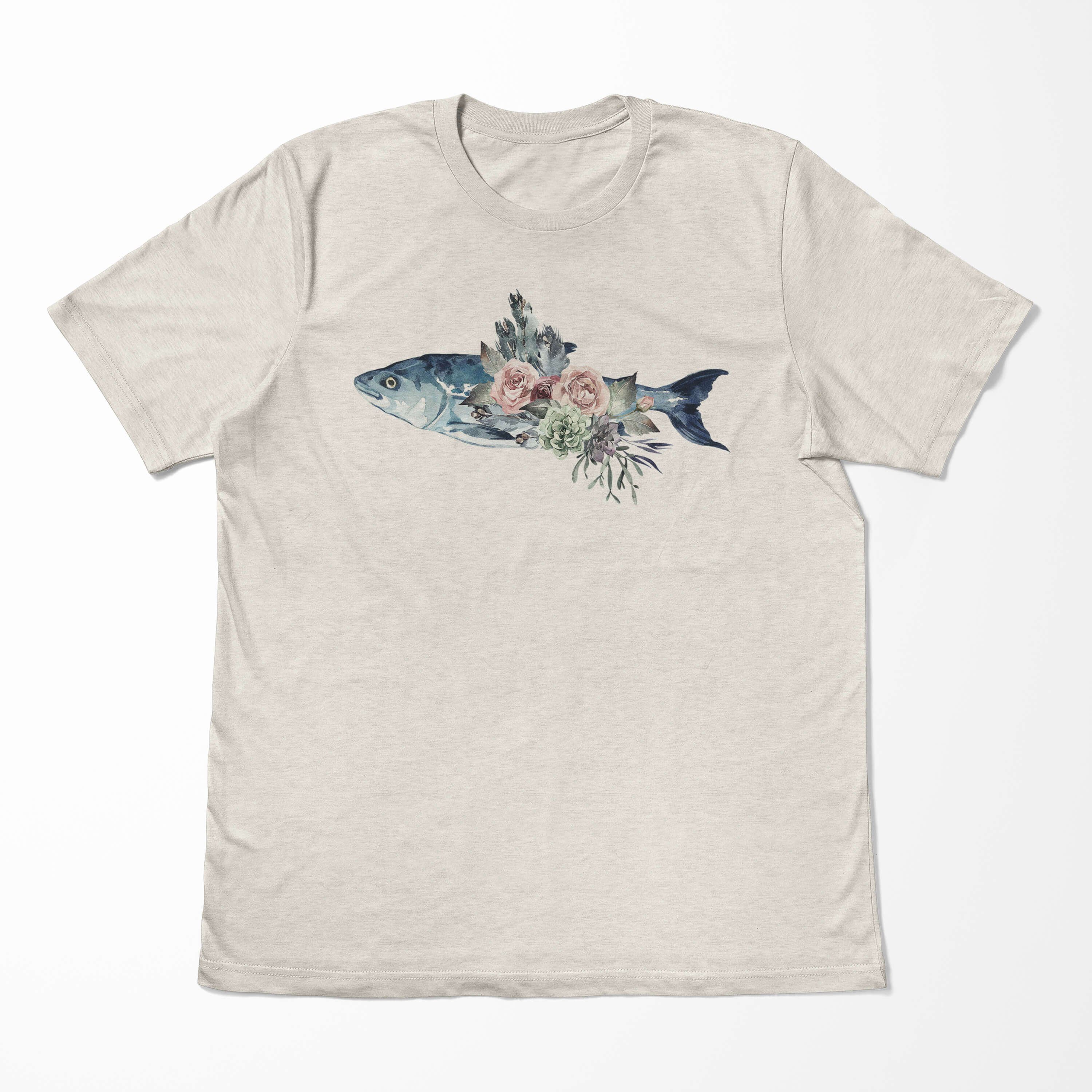 Sinus Art T-Shirt Ökomode Fisch Shirt Herren gekämmte Motiv Wasserfarben T-Shirt (1-tlg) Blumen Nachhaltig 100% Bio-Baumwolle