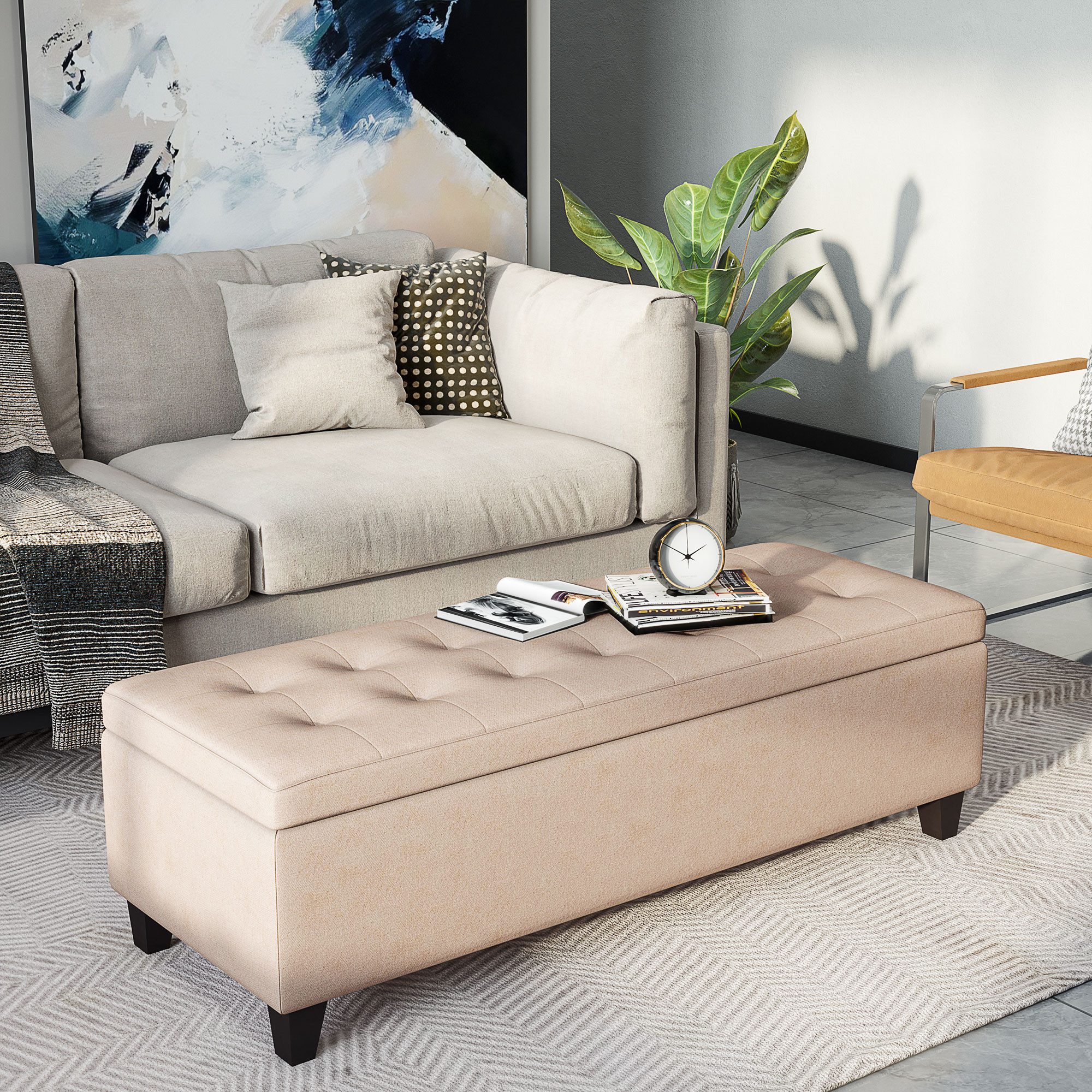 HOMCOM Sitzbank Truhenbank, Aufbewahrungsbank, Schlafzimmer, 125 x 49 x 41,5 cm (Bettbank, 1-St., Polsterbank), für Wohnzimmer, Beige