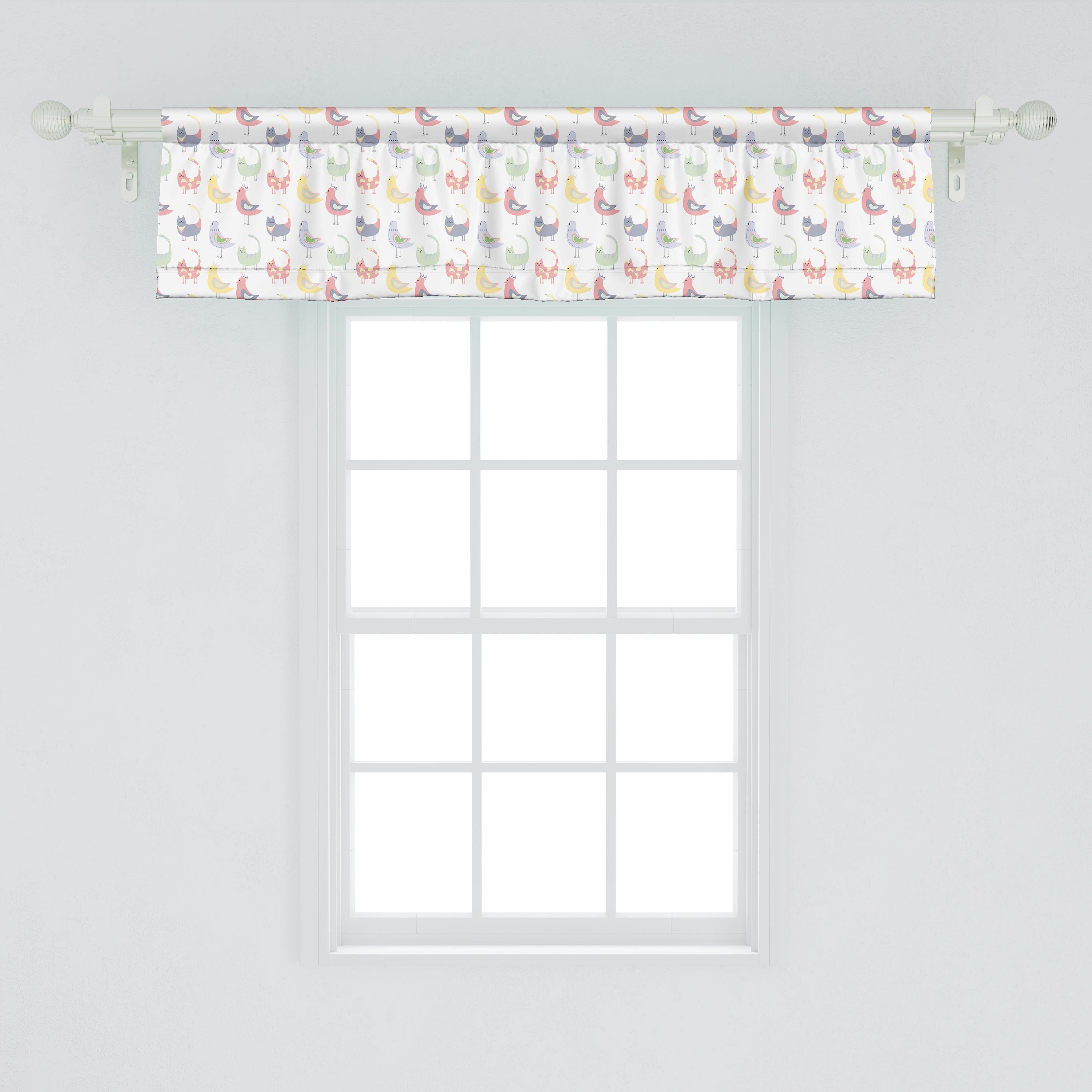 Scheibengardine Vorhang Volant Microfaser, Tier Küche drucken Pastell Cartoon-Stil für mit Abakuhaus, Schlafzimmer Stangentasche, Dekor