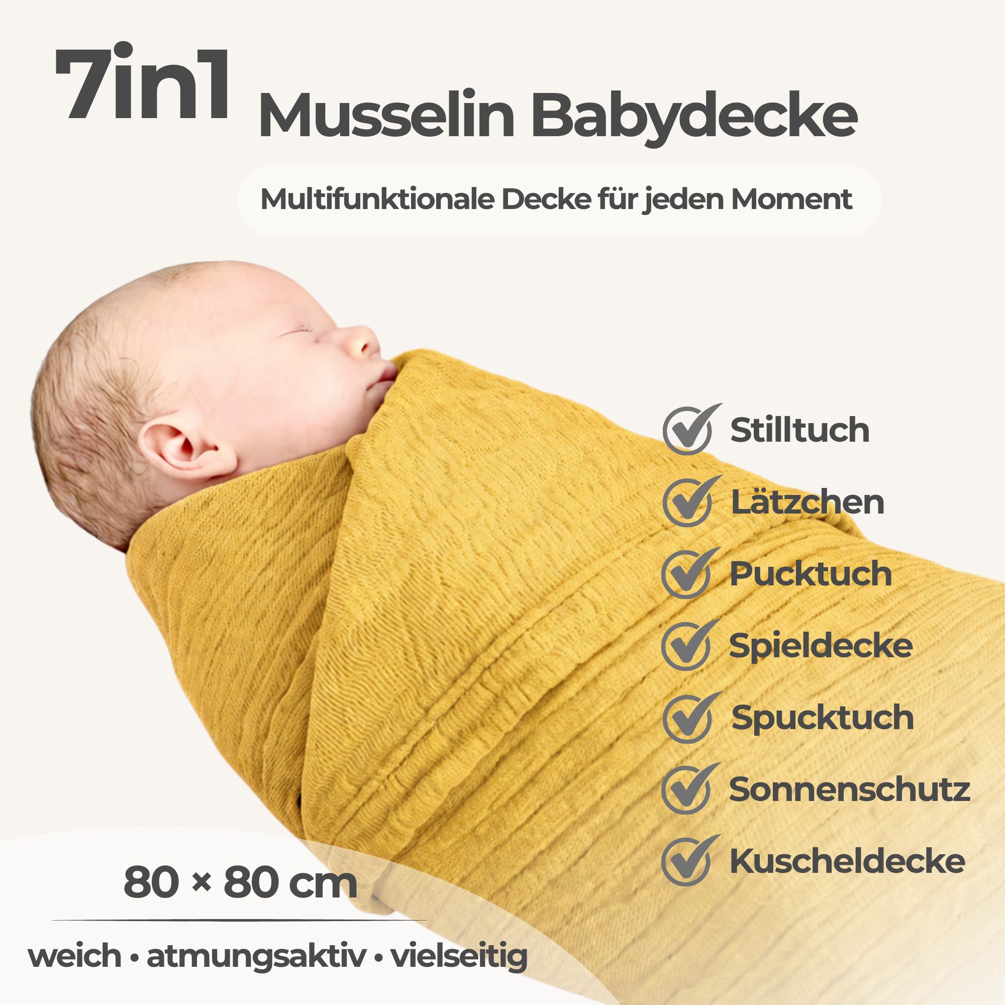 Babydecke Babydecke Musselin Kuscheldecke Puckdecke Baby & Neugeborene, Nordic Coast Company, Sommerdecke, Puck-u. Stilltuch, Einschlagdecke, Baumwolle atmungsaktiv