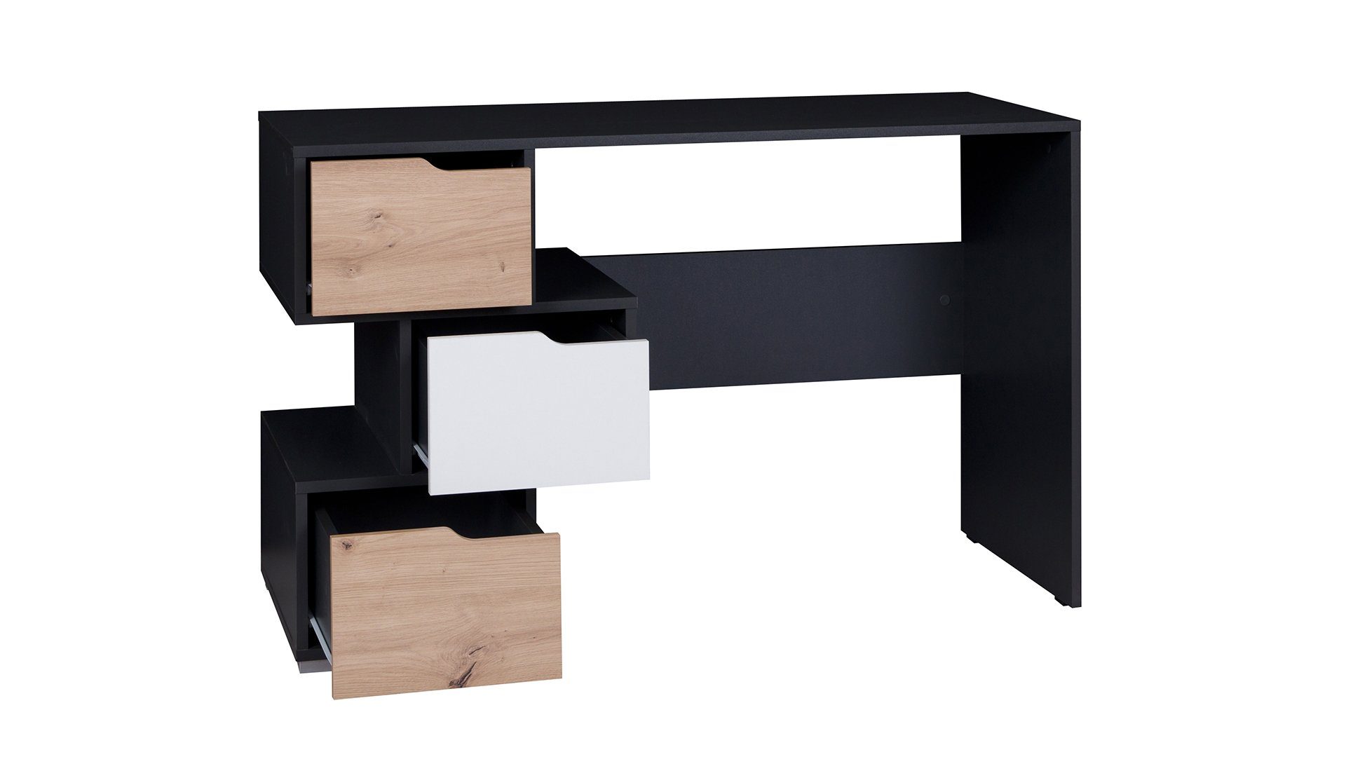 Stylefy Schreibtisch Senza (Computertisch, Bürotisch), mit Schubladen und Fächern, viel Stauraum, Modern Design, variabel stellbar Graphit - Artisan Eiche Melamin - Weiß Matt