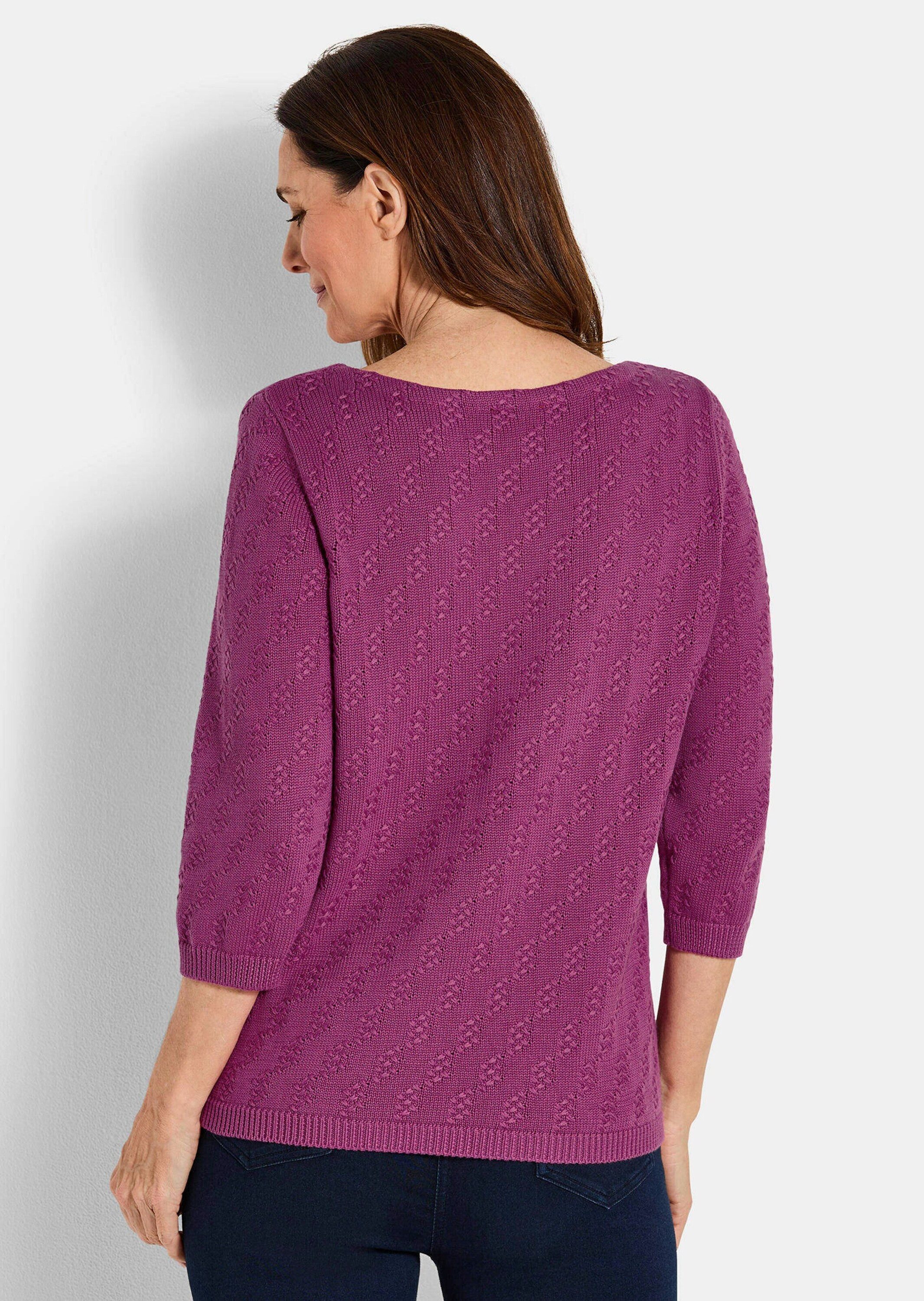 GOLDNER Strickpullover Halbarm Baumwollpullover mit Struktur Elegantes Strickoberteil mit U-Boot-Ausschnitt und 3/4-Ärmel