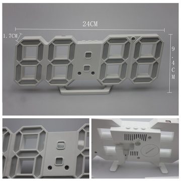 NATICY Wanduhr 3D LED Digitalwecker, 12/24 Stundenanzeige, 22 x 4 x 10 cm