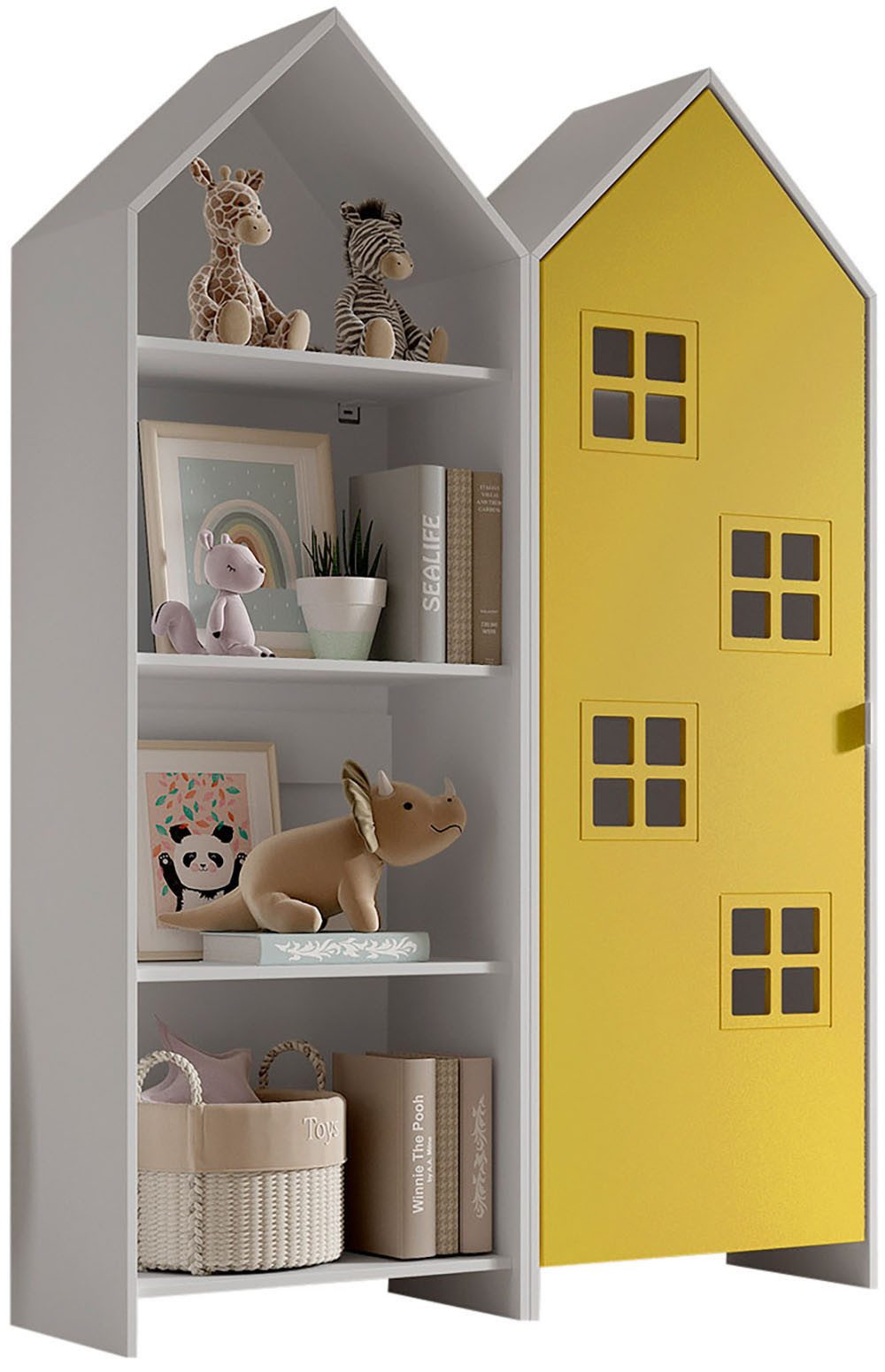Vipack Kleiderschrank Set Casami Bruges in trendigem Design, 1 Regal u. 1 Kleiderschrank (2-St., Schranktür in verschiedenen Farben und Fensteranordnungen) variable Typenanordnung, Kleiderschrank mit Böden und Kleiderstange