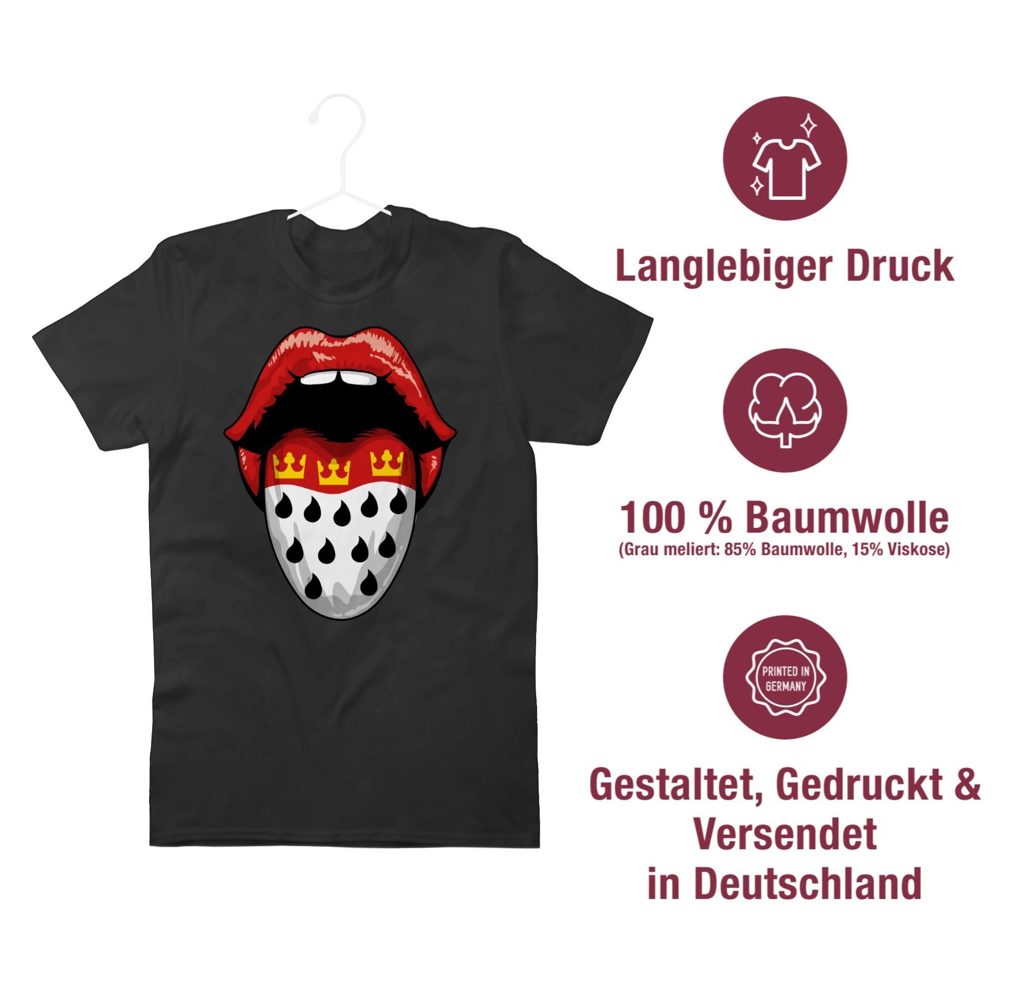 02 & T-Shirt Köln Mund Karneval Fasching Shirtracer Schwarz Wappen Zunge