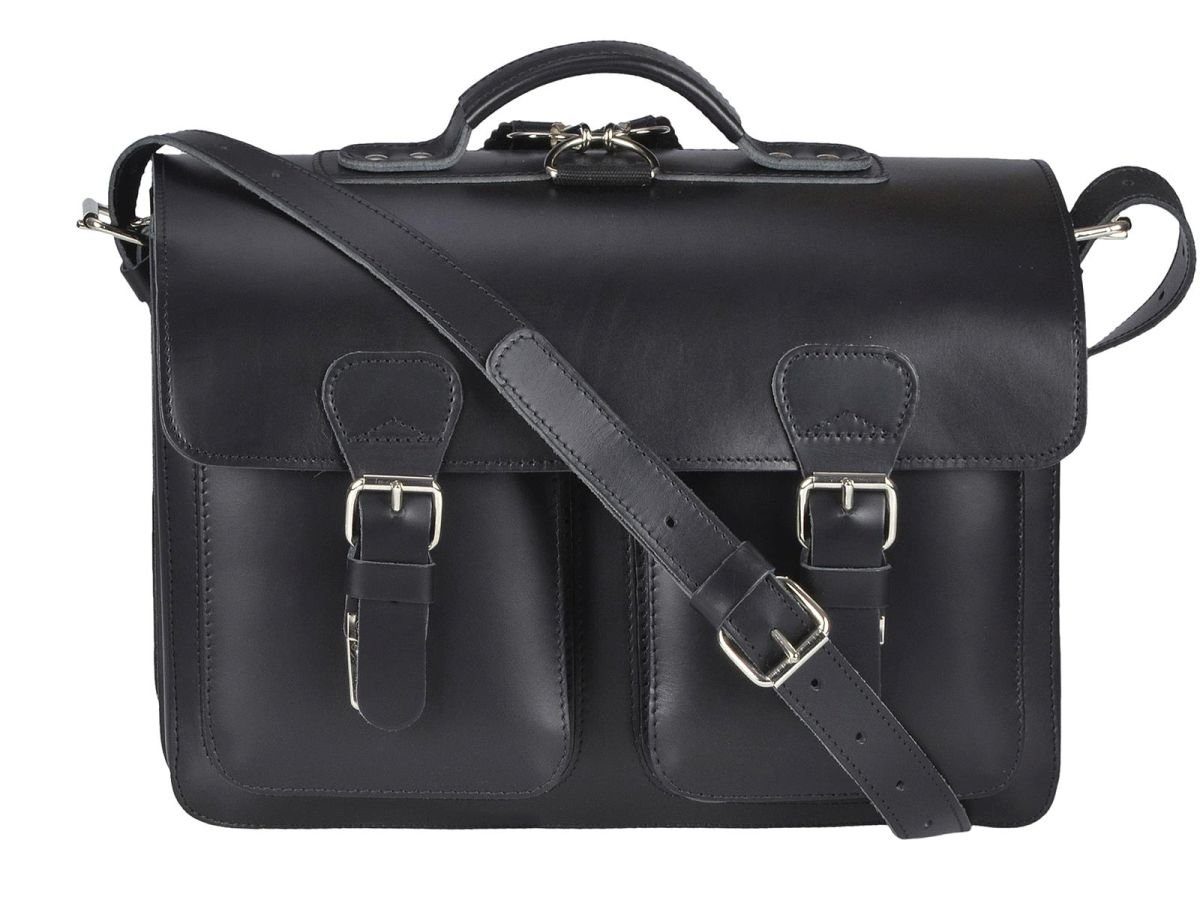 zu auch Leder Ruitertassen cm Lehrertasche als Aktentasche Rucksack Satchel, schwarz 38 Classic tragen, 2 Fächern, mit