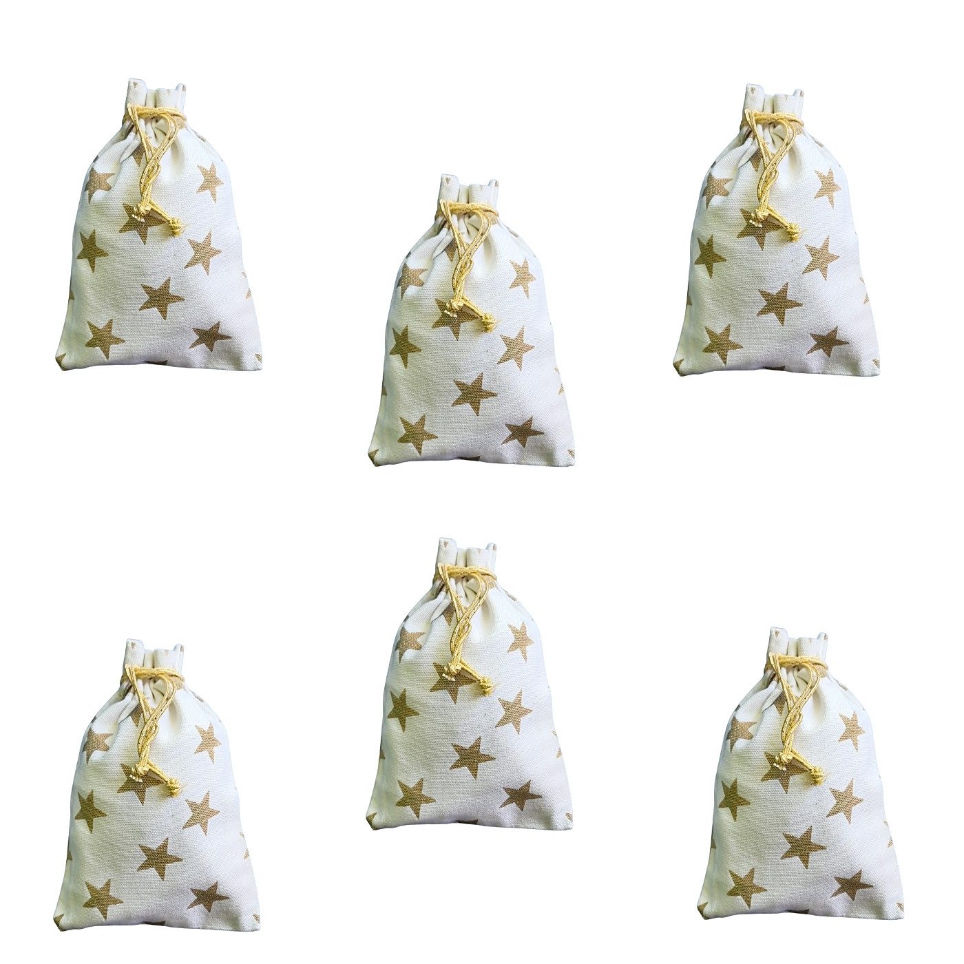Alltagszauber befüllbarer Adventskalender 6 Baumwoll-Säckchen - Baumwoll-Beutel - mit Sternen - Geschenksäckchen (6-tlg)