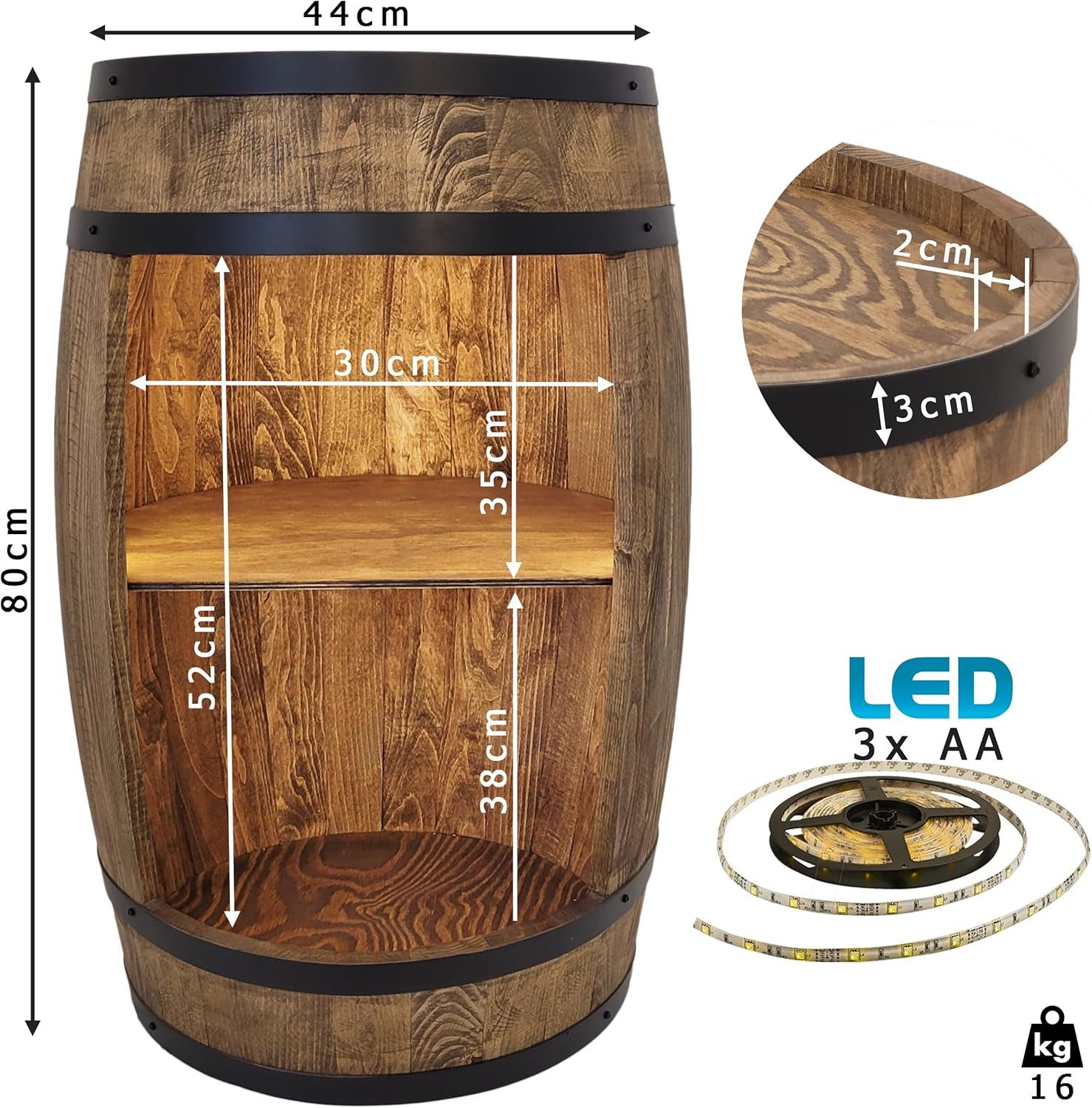 Allzweckkiste Holzfass Wenge Hausbar LED Minibar Weinfass Design Weinregal Vintage (Set)