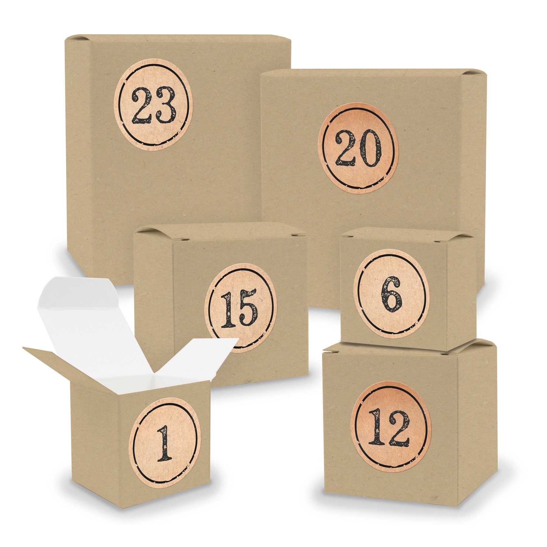 Sticker gemischt Füllen Adventskalender + Quader 24x zum itenga befüllbarer Adventskalender Würfel BRAUN