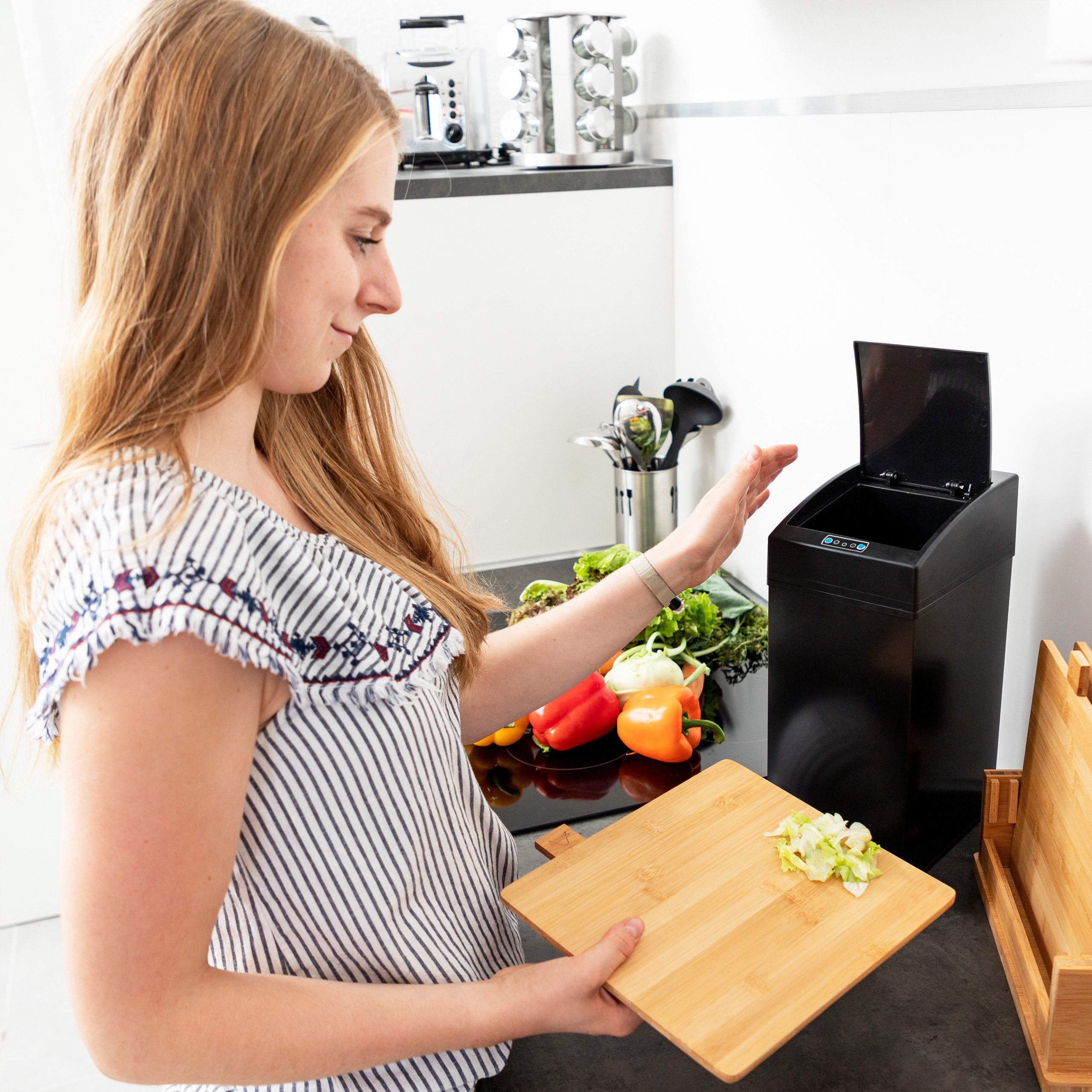 relaxdays Mülleimer Sensor Mülleimer mit Inneneimer, schwarz