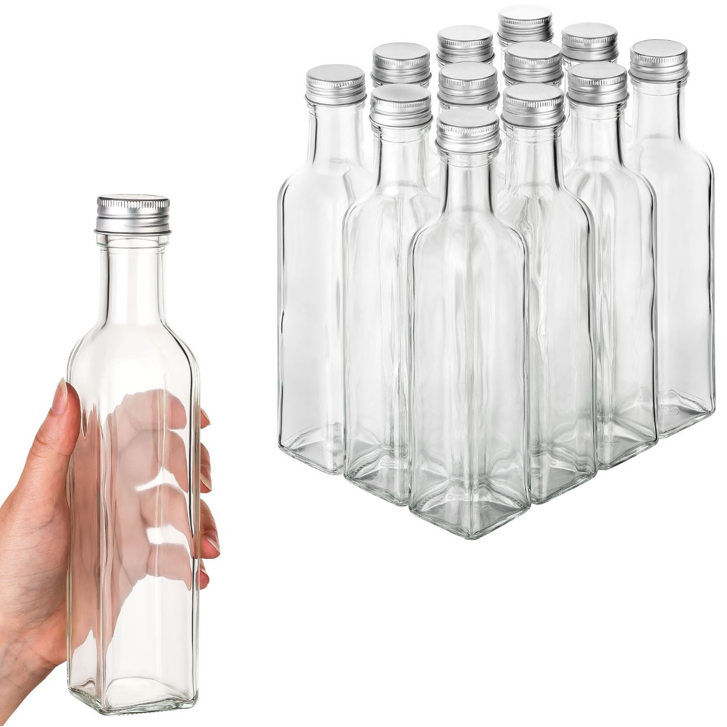Flaschen-Fuchs Vorratsglas 12x Glasflaschen zum Befüllen 250ml für Likör, Schraubverschluss, Glas, (12-tlg)