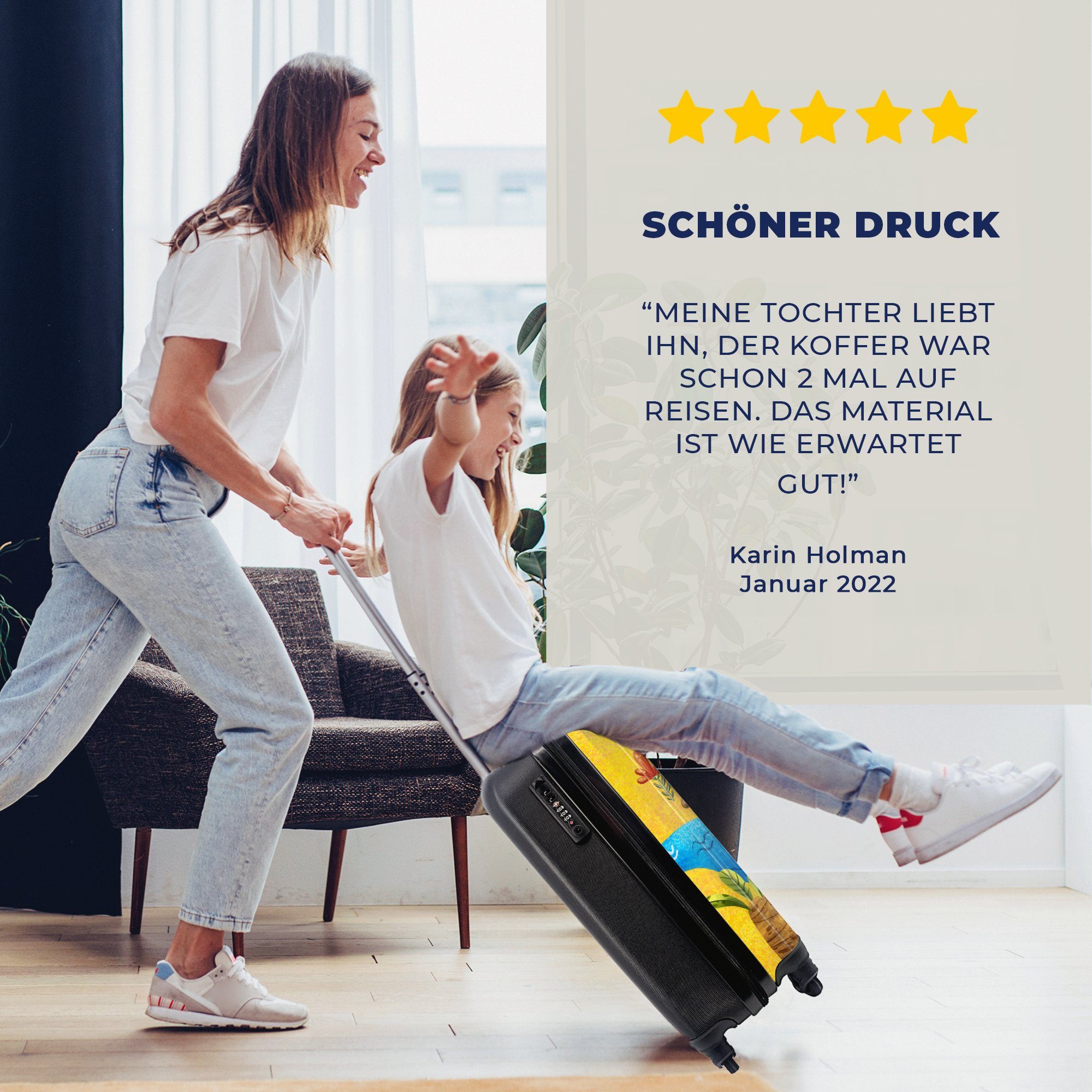 Handgepäckkoffer für Handgepäck MuchoWow Affe Trolley, mit - rollen, Ferien, Wasser, - Rollen, 4 Löwe Reisetasche Palme Reisekoffer -