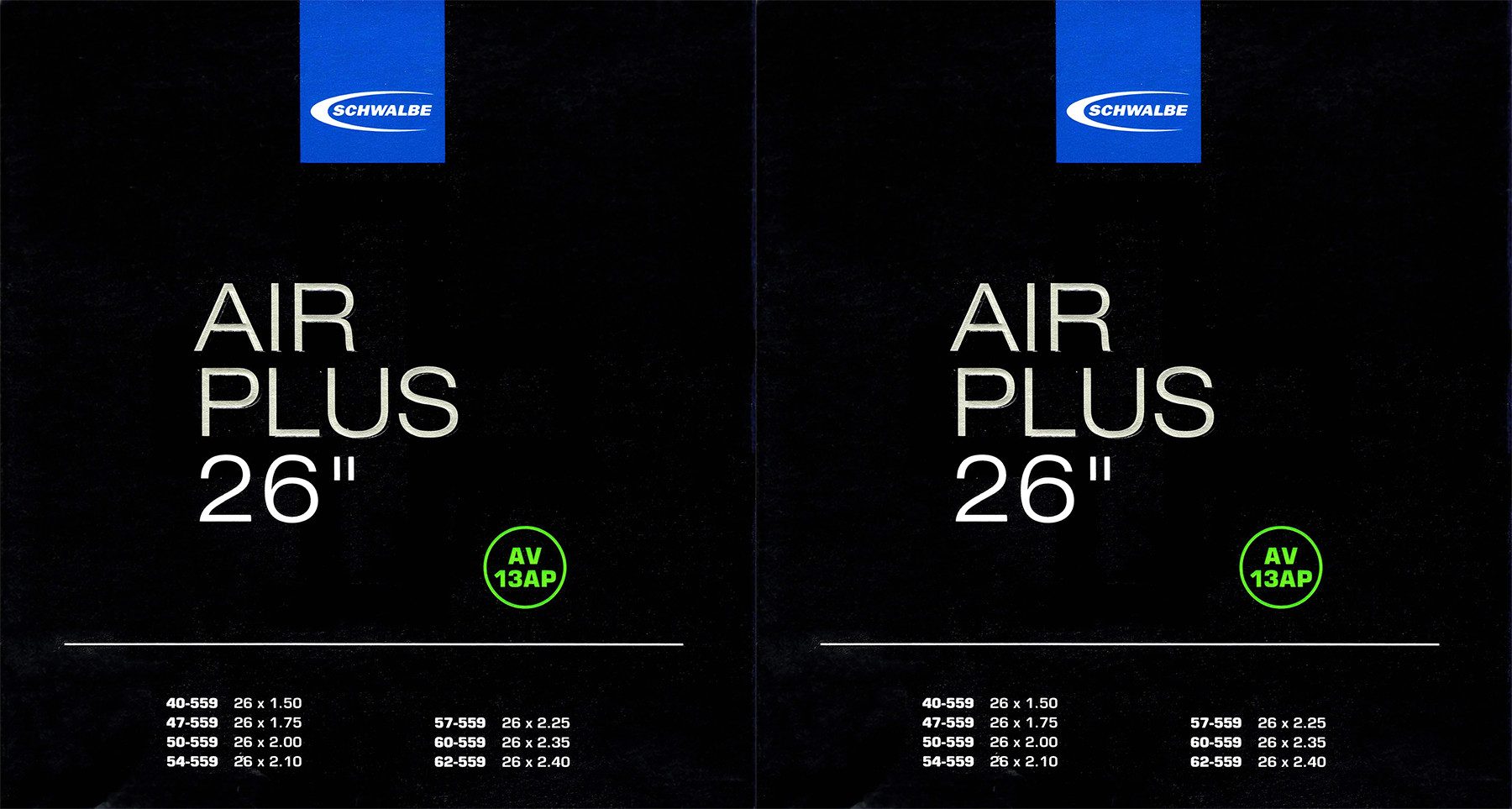 Fahrradschlauch 2x Schwalbe Schlauch AV13AP 26 Zoll (40/62-559) Air Plus