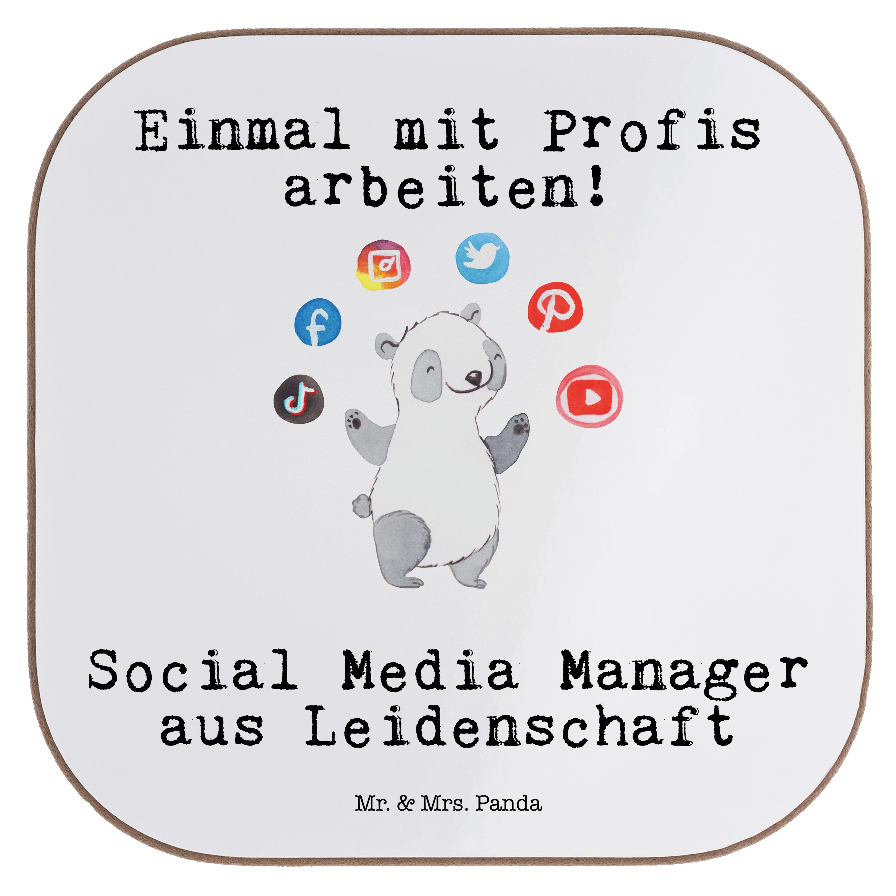 Mr. & Mrs. Panda Getränkeuntersetzer Social Media Manager aus Leidenschaft - Weiß - Geschenk, Untersetzer, 1-tlg.