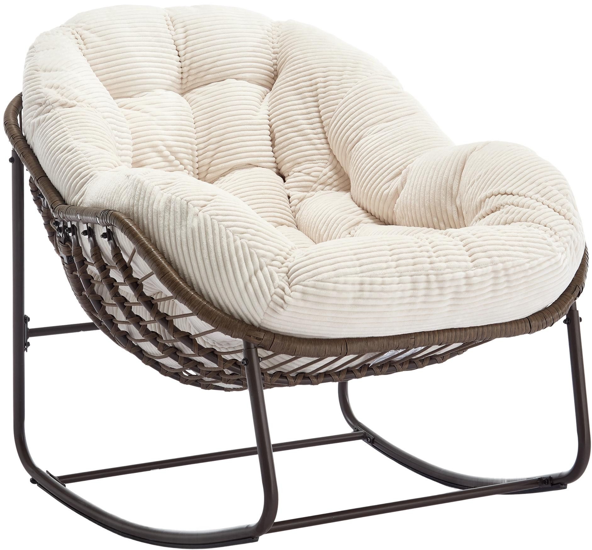 LVHOM Schaukelstuhl mit gepolstertem Kissen, Rattanstuhl mit Stahlrahmen, L günstig online kaufen