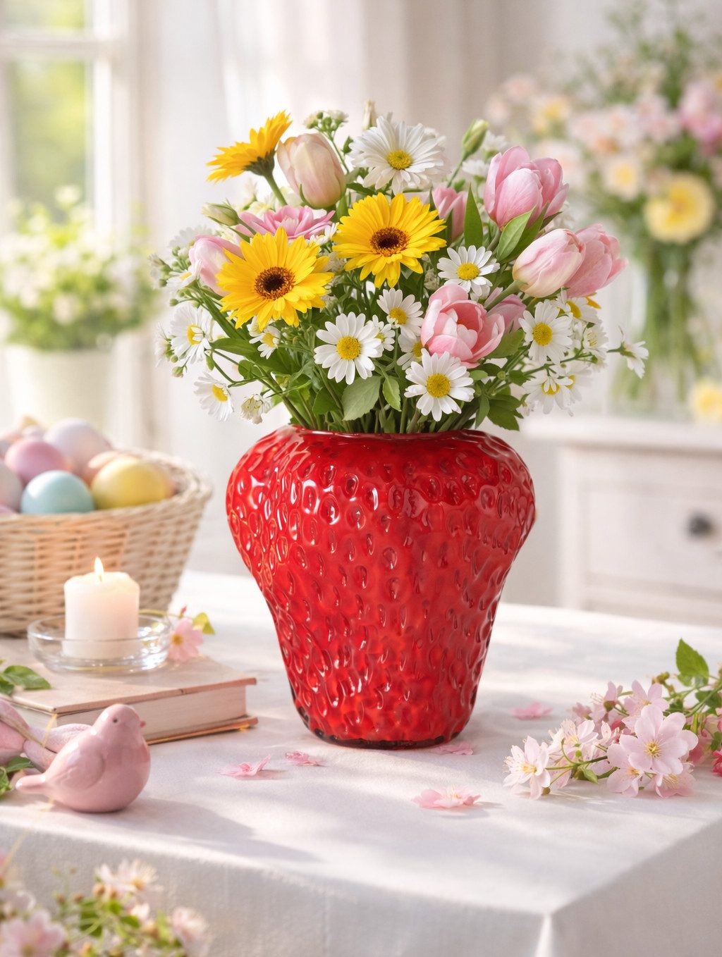 BOLTZE Tischvase Glasvase BerryGlow Erdbeeroptik Rot Handgefertigt 20cm (1 St)