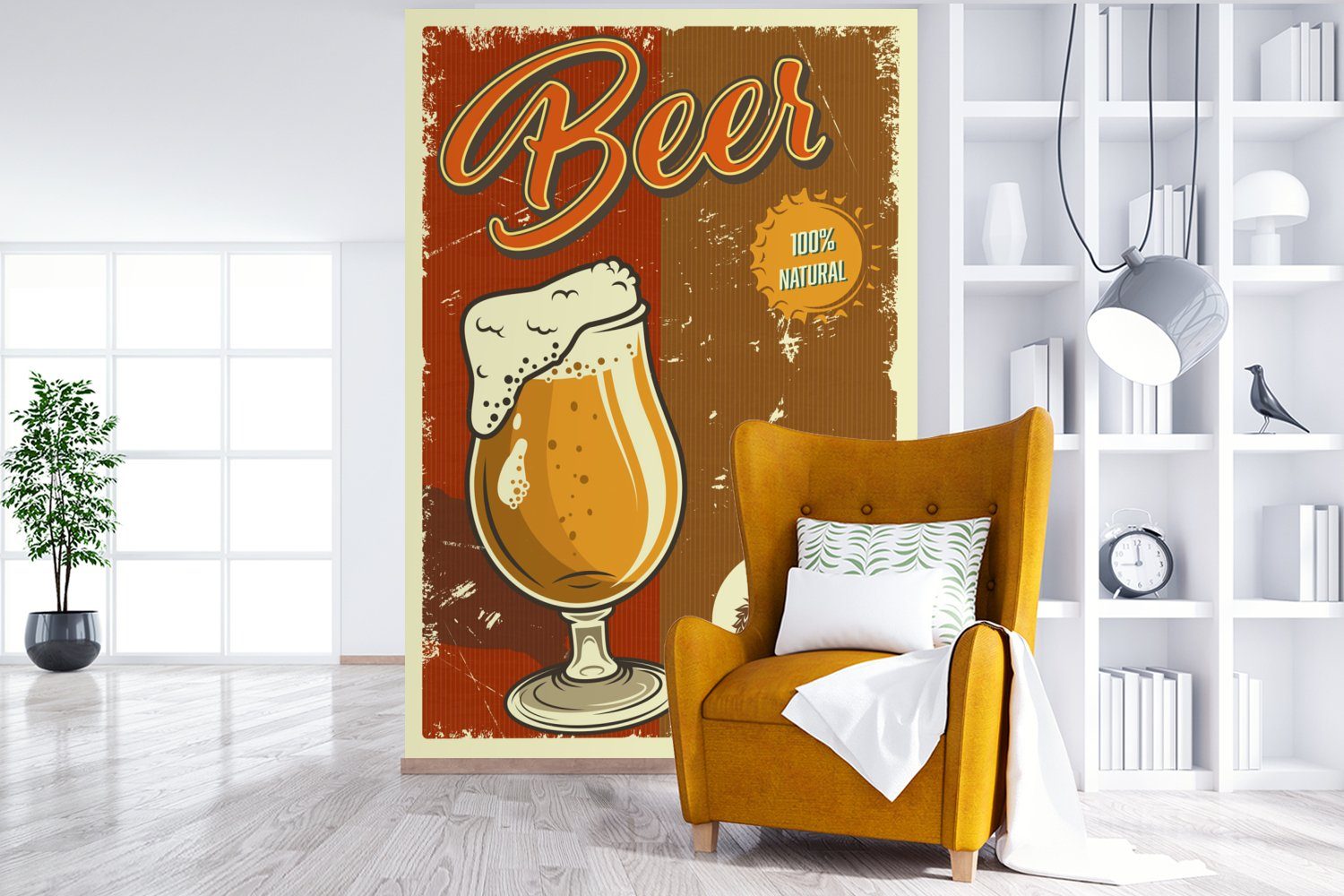 Wandtapete - (3 Tapete bedruckt, - Fototapete für Bier Montagefertig Vintage MuchoWow Mannshöhle Wohnzimmer, - Matt, St), Zeichnung, Vinyl