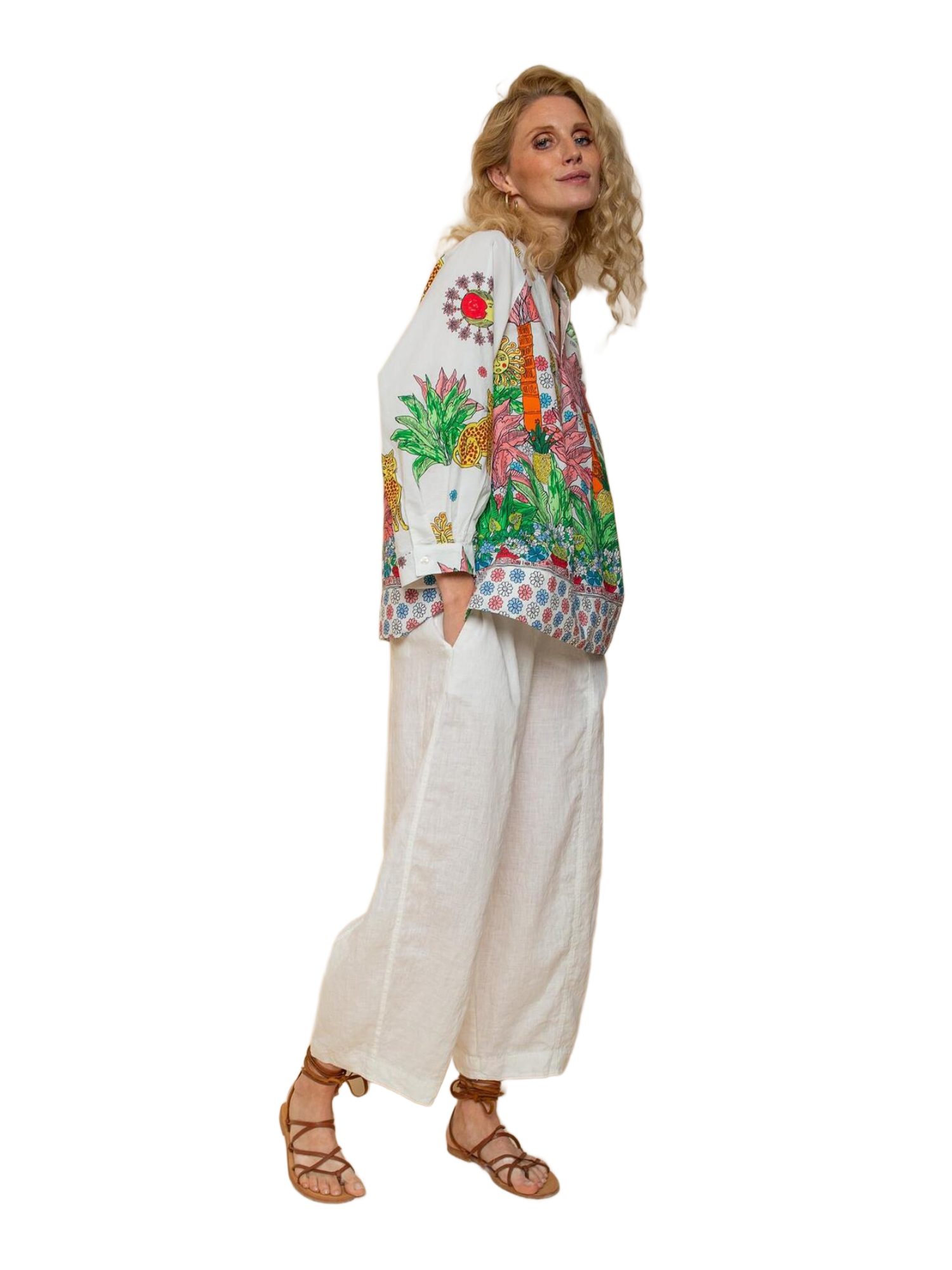 Emily Van Den Bergh Blusenshirt bunt,Casual,Baumwolle,Allover-Print,V-Ausschnitt,7/8 Arm,Casual Fit