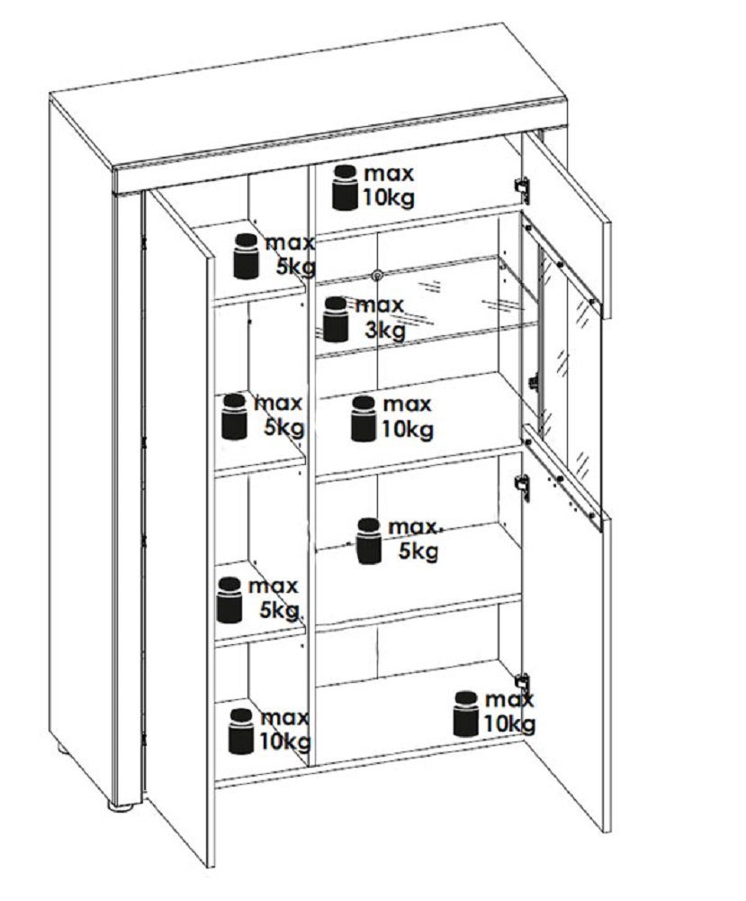 cm SILVER (Standvitrine, Glasvitrine) / 154 Vitrine cm / cm 88 38 Feldmann-Wohnen B/T/H