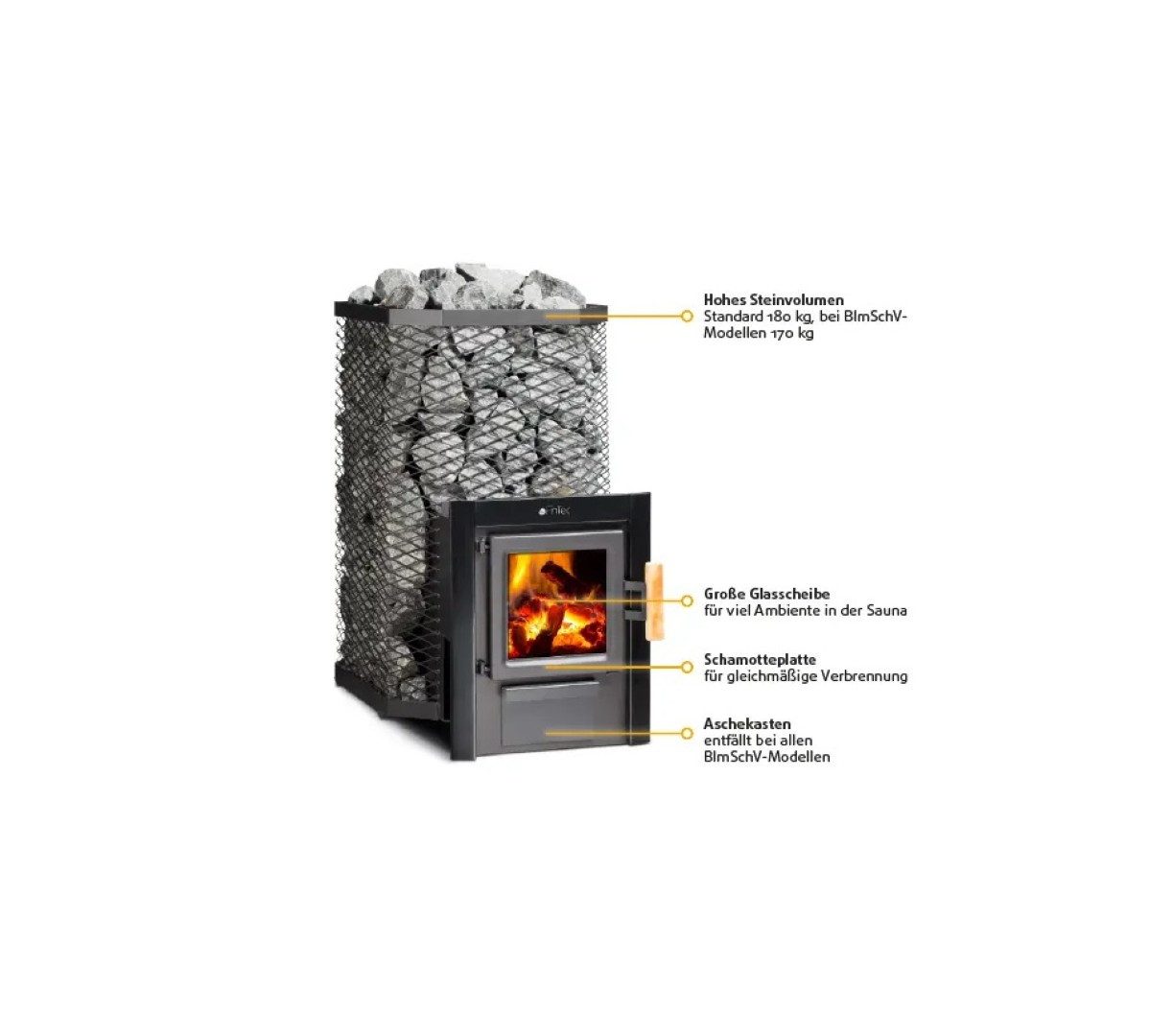 FinTec Saunaofen FinTec ARTHUR Holz-Saunaofen 17,5 kW, 17.5 kW, ohne Mauerhals, Holzbefeuerung; Gleichmäßige Wärmeverteilung; Aufgussbetrieb