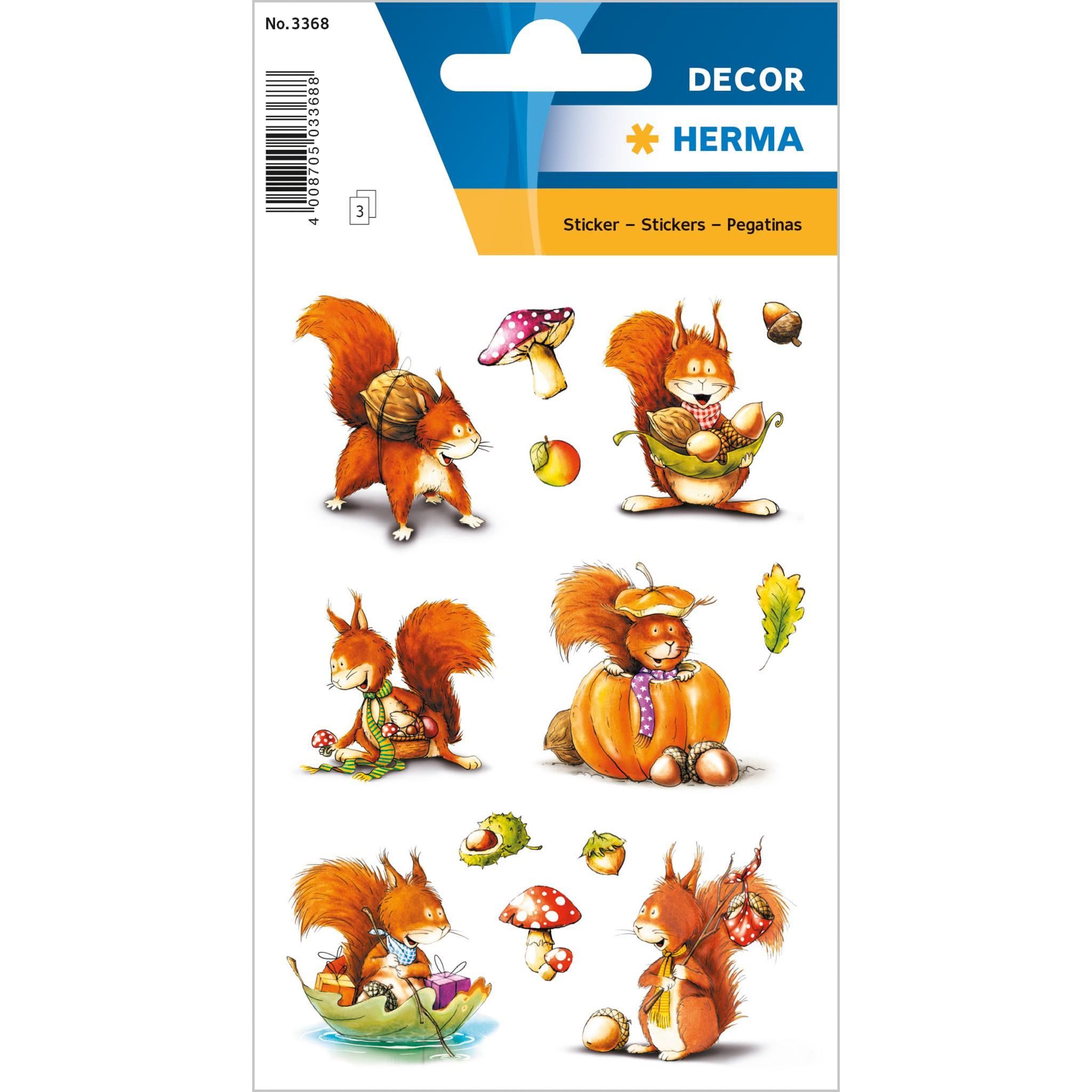 HERMA Sticker Herma Sticker DECOR Tiere Eichhörnchen 3 Bl