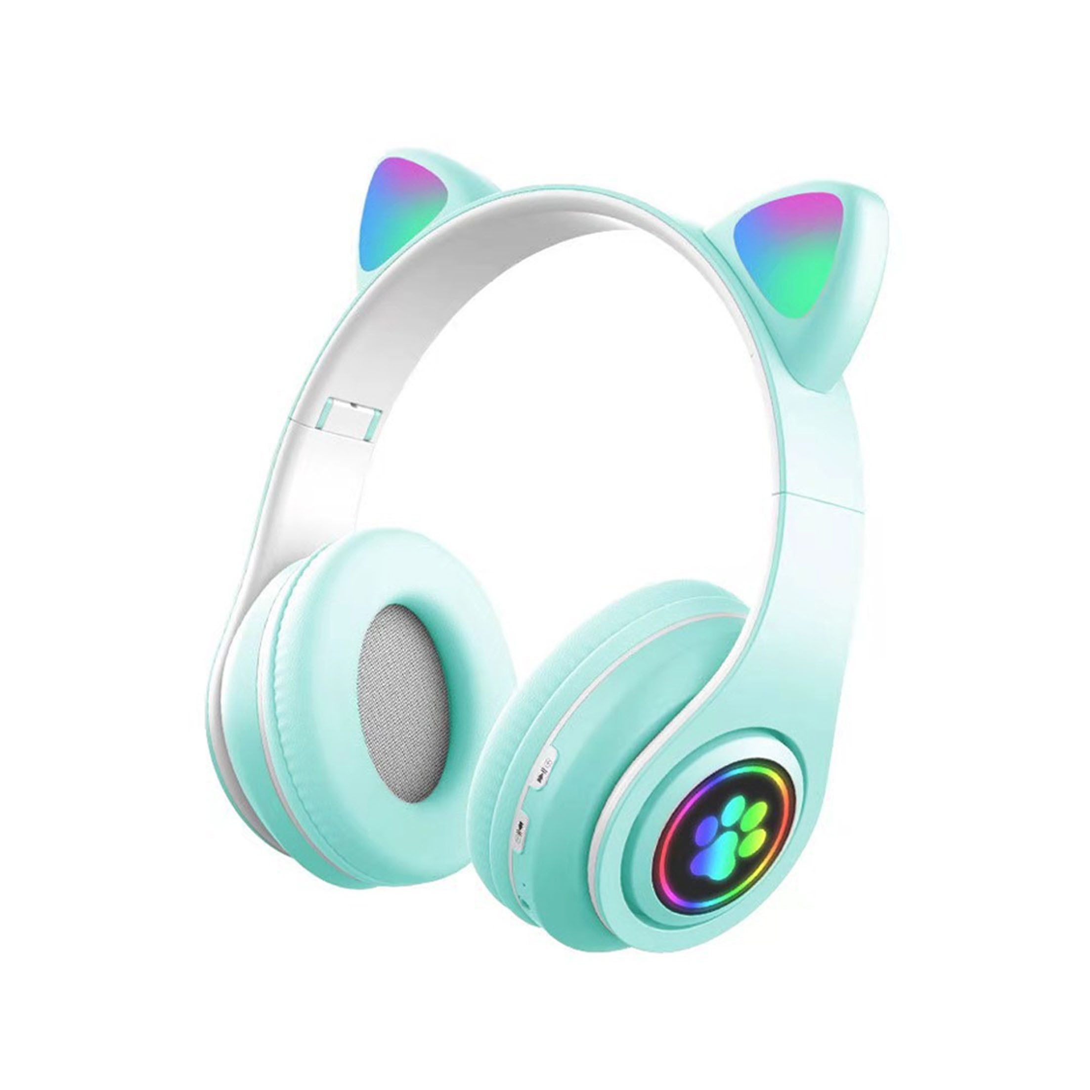 KINSI Bluetooth-Headset, Kopfhörer mit Katzenohren, RGB-LED-Leuchten Kinder-Kopfhörer (AVRCP-Bluetooth, HSP, A2DF Bluetooth, HSF 1.5, Katzenohr-Headset für Mädchen, kompatibel mit Tablet/Computer/Telefon)
