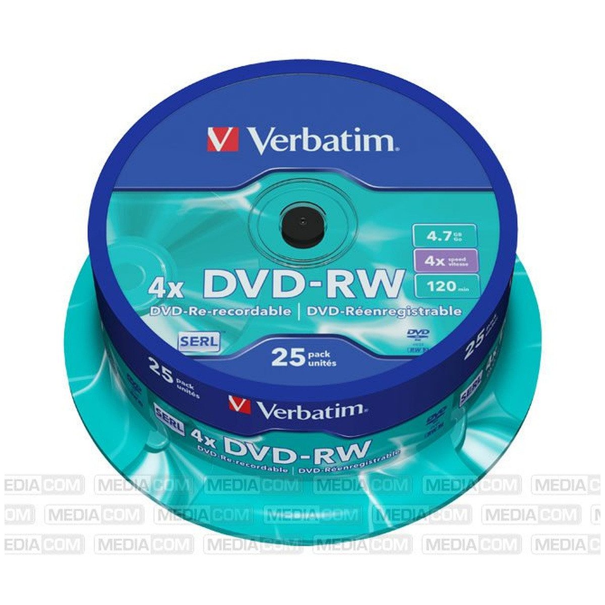 Verbatim DVD-Rohling Verbatim DVD-RW 4.7GB 4x Cakebox 25er Matt Silver