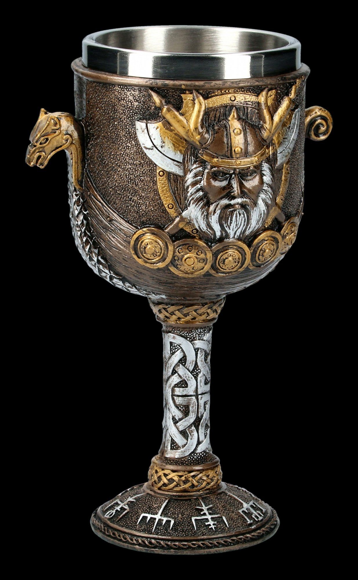 Figuren Shop GmbH Becher Kelch - Wikinger mit Schiff - Fantasy Götter Deko, Kunststein (Polyresin), Edelstahl – Bild 2 von 5